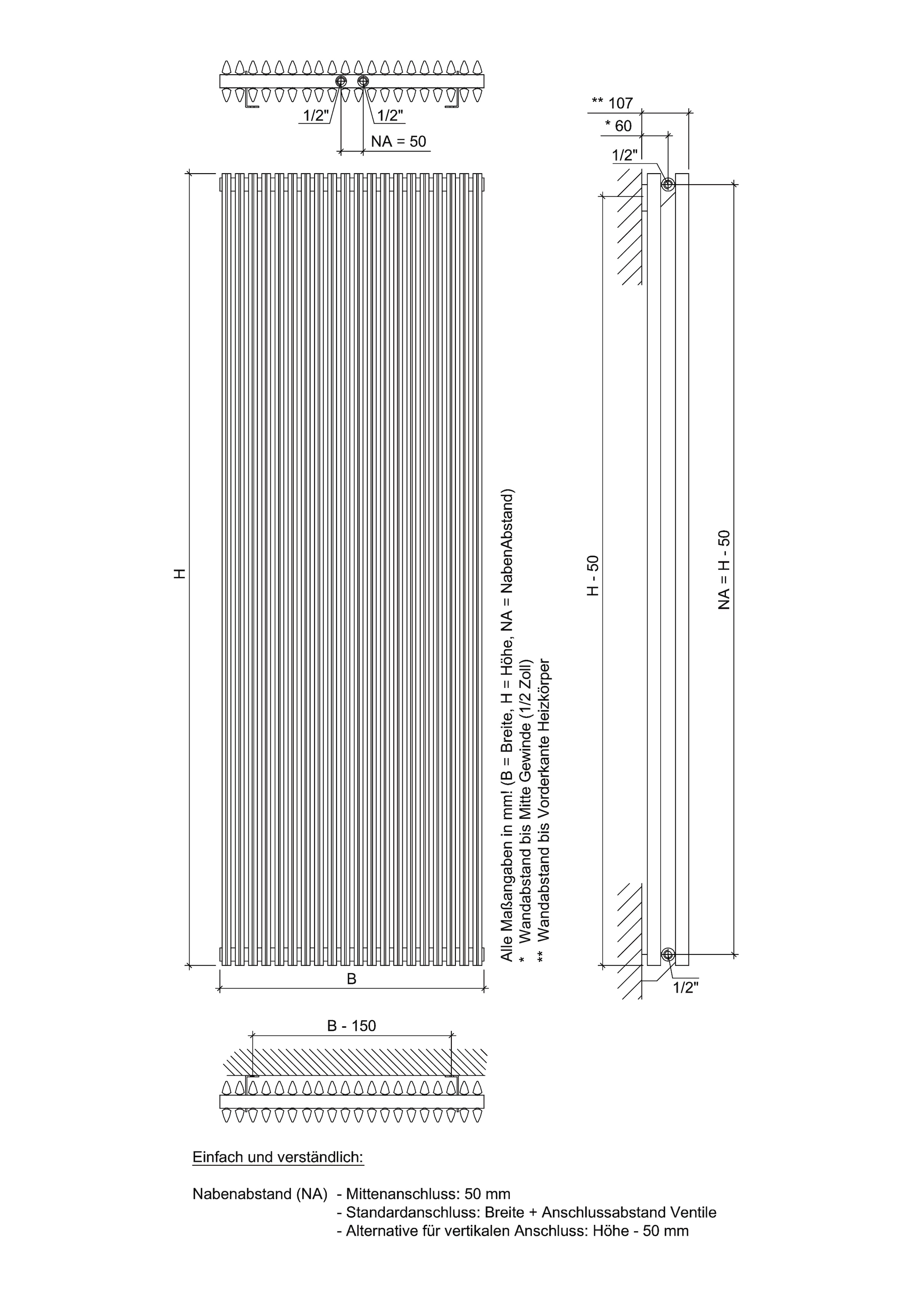 Ximax Paneelheizkörper »Triton Duplex 1800 mm x 450 mm«, 1950 Watt, Mittenanschluss, weiß