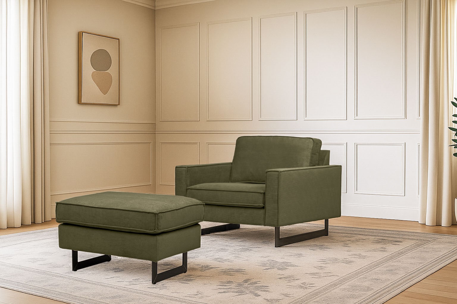 Places of Style Loveseat »Pinto 105 cm, Cord, Chenille, Lederoptik«, mit Keder, Metallfüßen und auch in Cord Bezug erhältlich