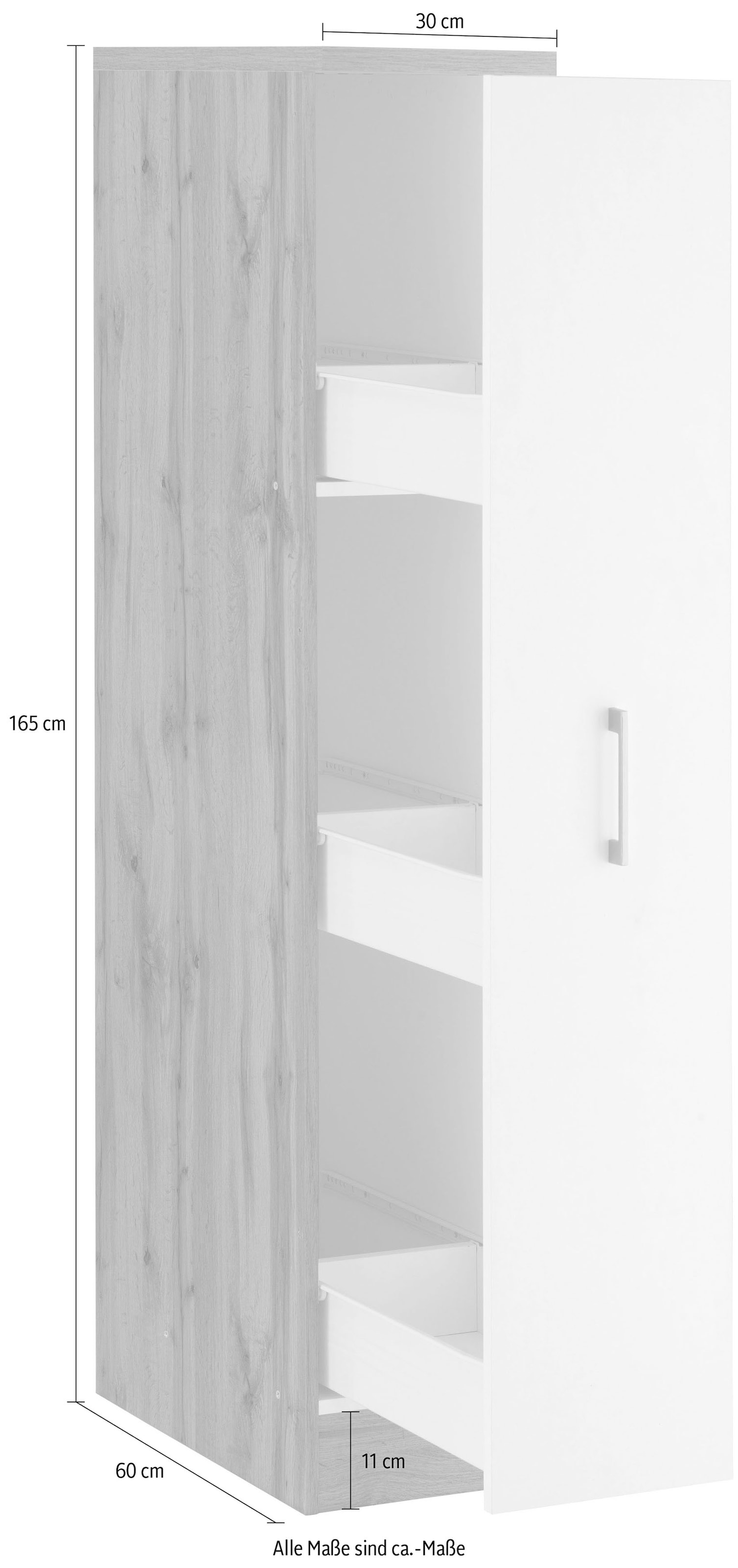 KOCHSTATION Apothekerschrank »KS-Colmar« 30 cm breit, 165 cm hoch, mit 3 Ablagen, mit Metallgriff