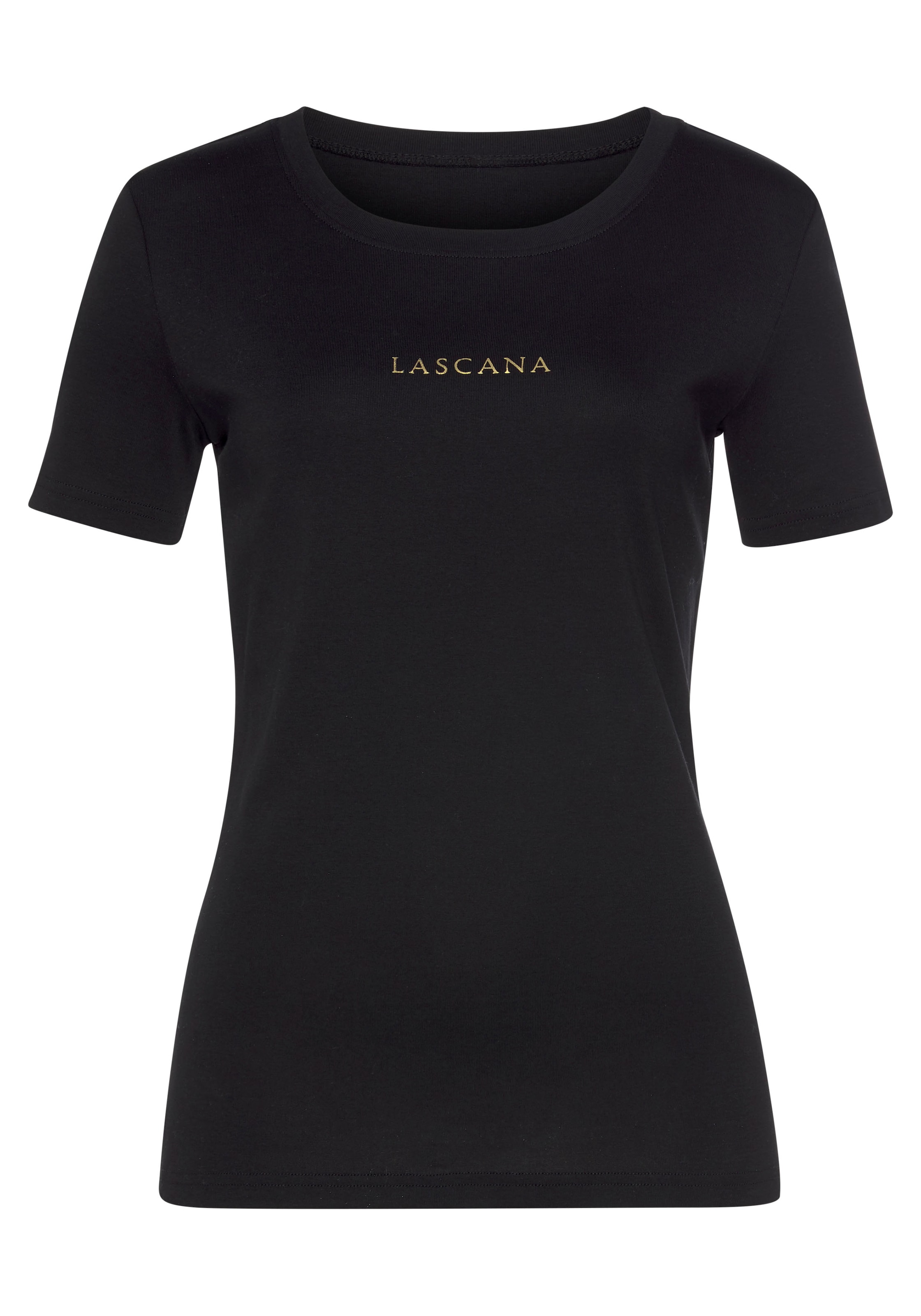 LASCANA T-Shirt, (2er-Pack), mit bei goldenem Logodruck ♕