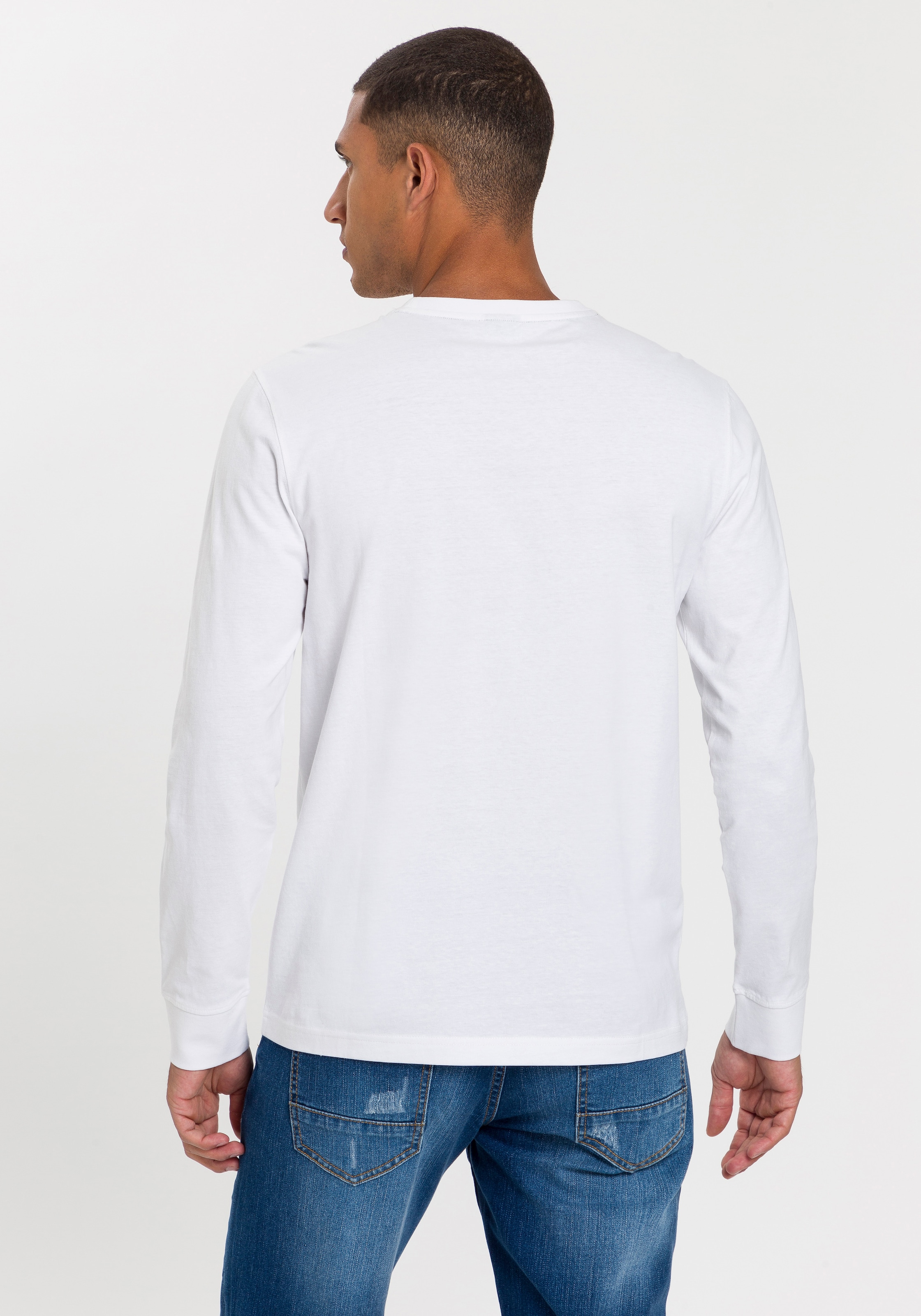 H.I.S Langarmshirt, (Packung, 2 tlg., 2er-Pack), Langarm, bedruckt, Rundhalsausschnitt, aus 100% Baumwolle