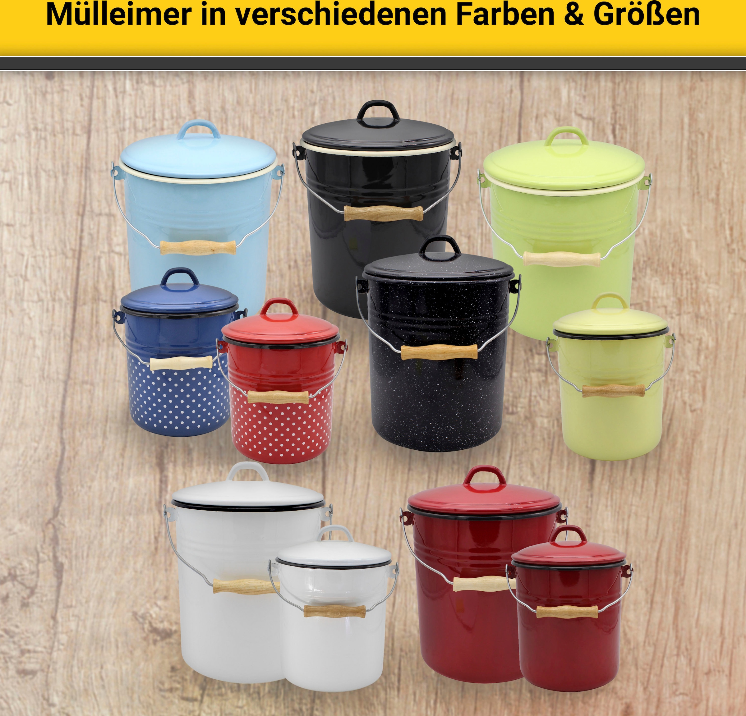 Krüger Mülleimer »Emaille Mülleimer mit Deckel Serie Rio«, schnitt- / kratzfeste Oberfläche, bakterienabweisend, extrem langlebig