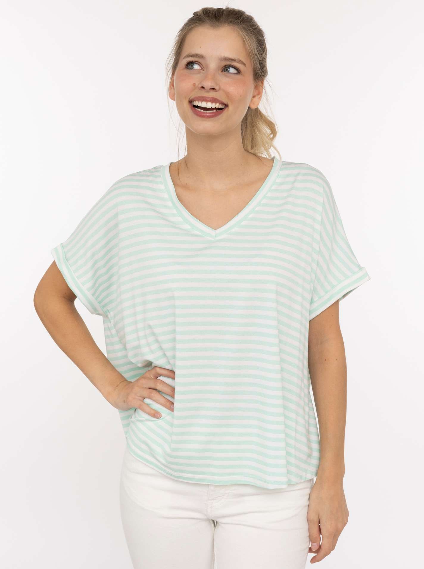 Zwillingsherz T-Shirt »"Maritime Streifen"« One Size, Kurzarm, V-Ausschnitt, gestreift, Loose Fit