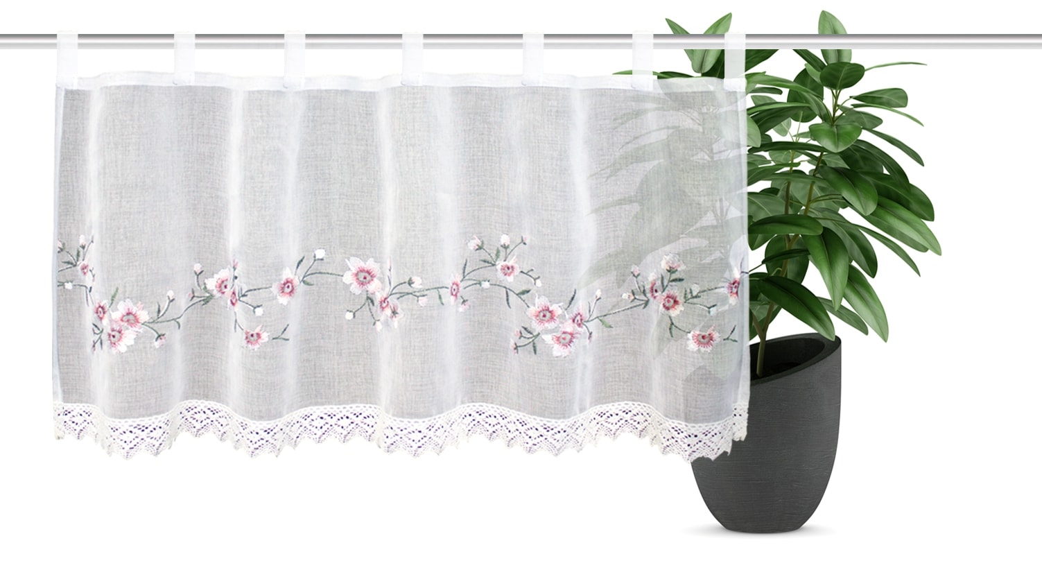 HOME WOHNIDEEN Scheibengardine »ELLY« Schlaufen 1 Stk. tlg. Cafehaus,Leinenstruktur,bestickt