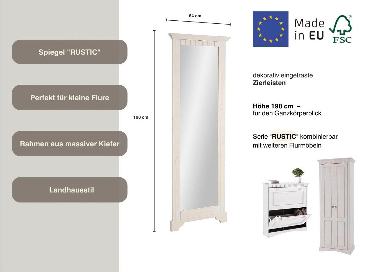 Home affaire Spiegel »Rustic« Rahmen in Kiefer massiv, Höhe 190 cm, mit Zierfräsungen