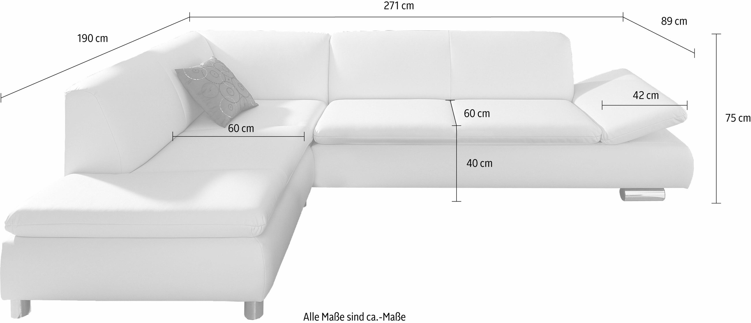 Max Winzer® Ecksofa »Toulouse modern und bequem, aktuelles Design, hoher Sitzkomfort«, mit klappbaren Armlehnen, Breite 271 cm