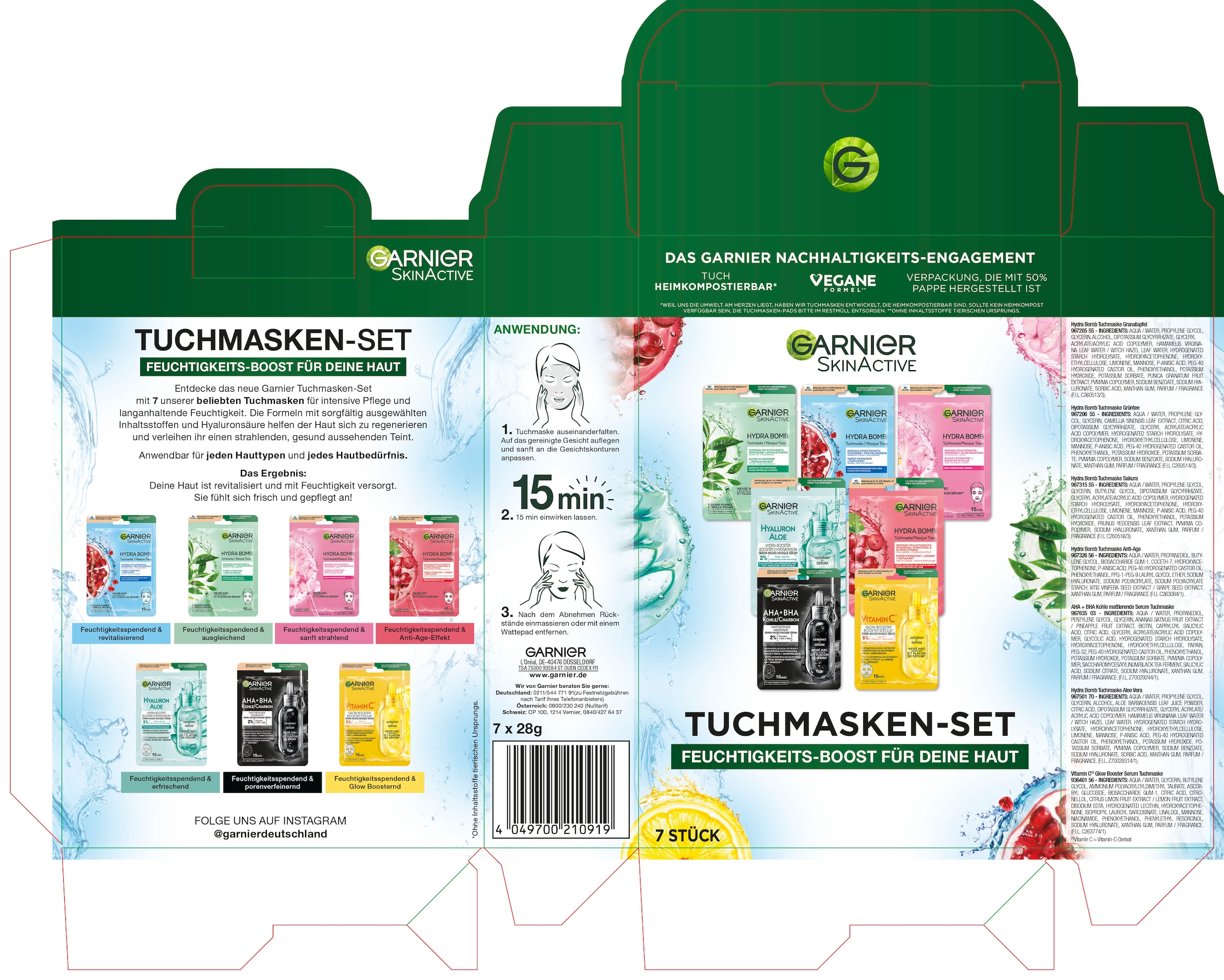 GARNIER Tuchmaske »Garnier SkinActive Tuchmasken-Set«, (Set, 7 tlg.), mit hoher Wirksamkeit
