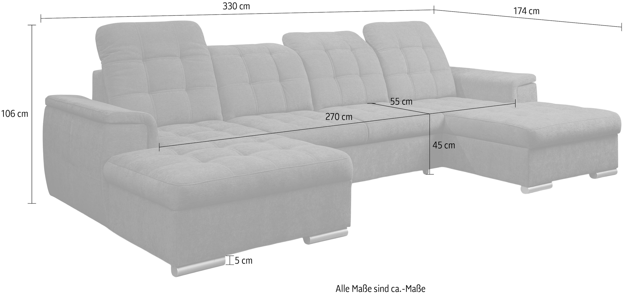 WERK2 Wohnlandschaft »Napoli« verstellbare Kopfteile, mit Schlaffunktion und Bettkasten