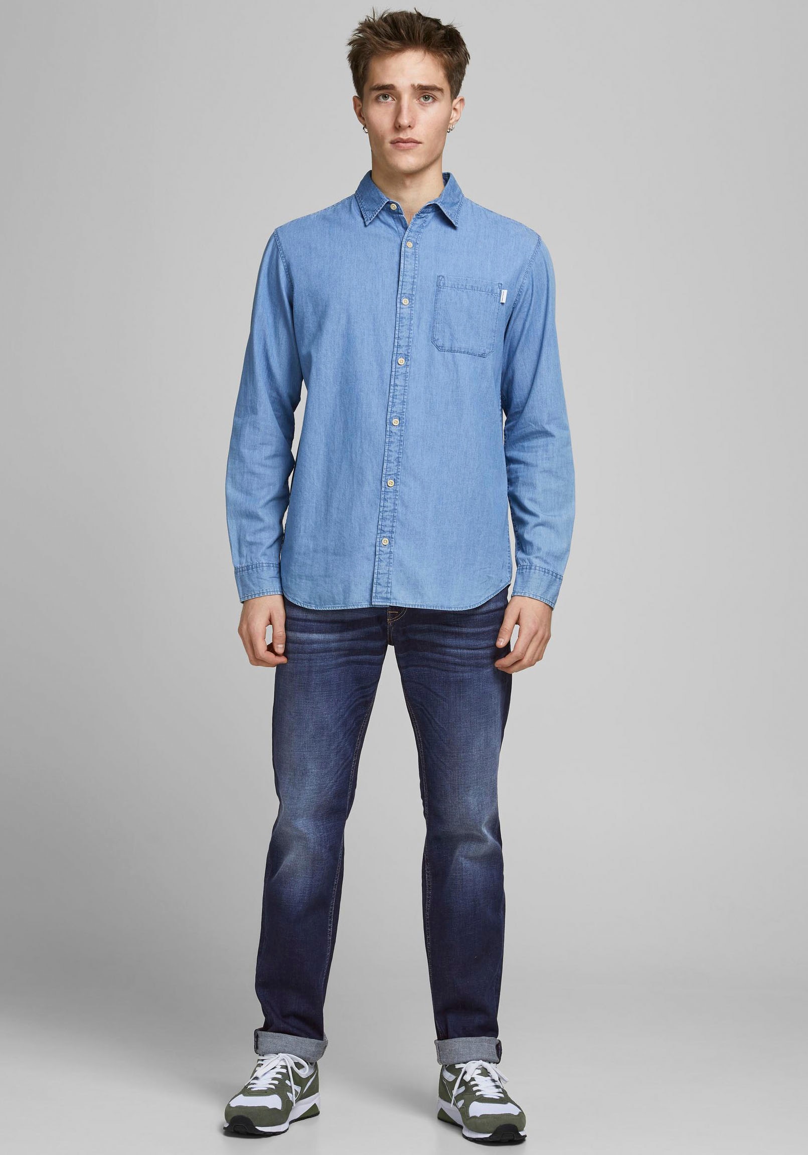 Jack & Jones Regular-fit-Jeans »JJICLARK mit Used-Look und Stretch für den Alltag« mit Abriebeffekten