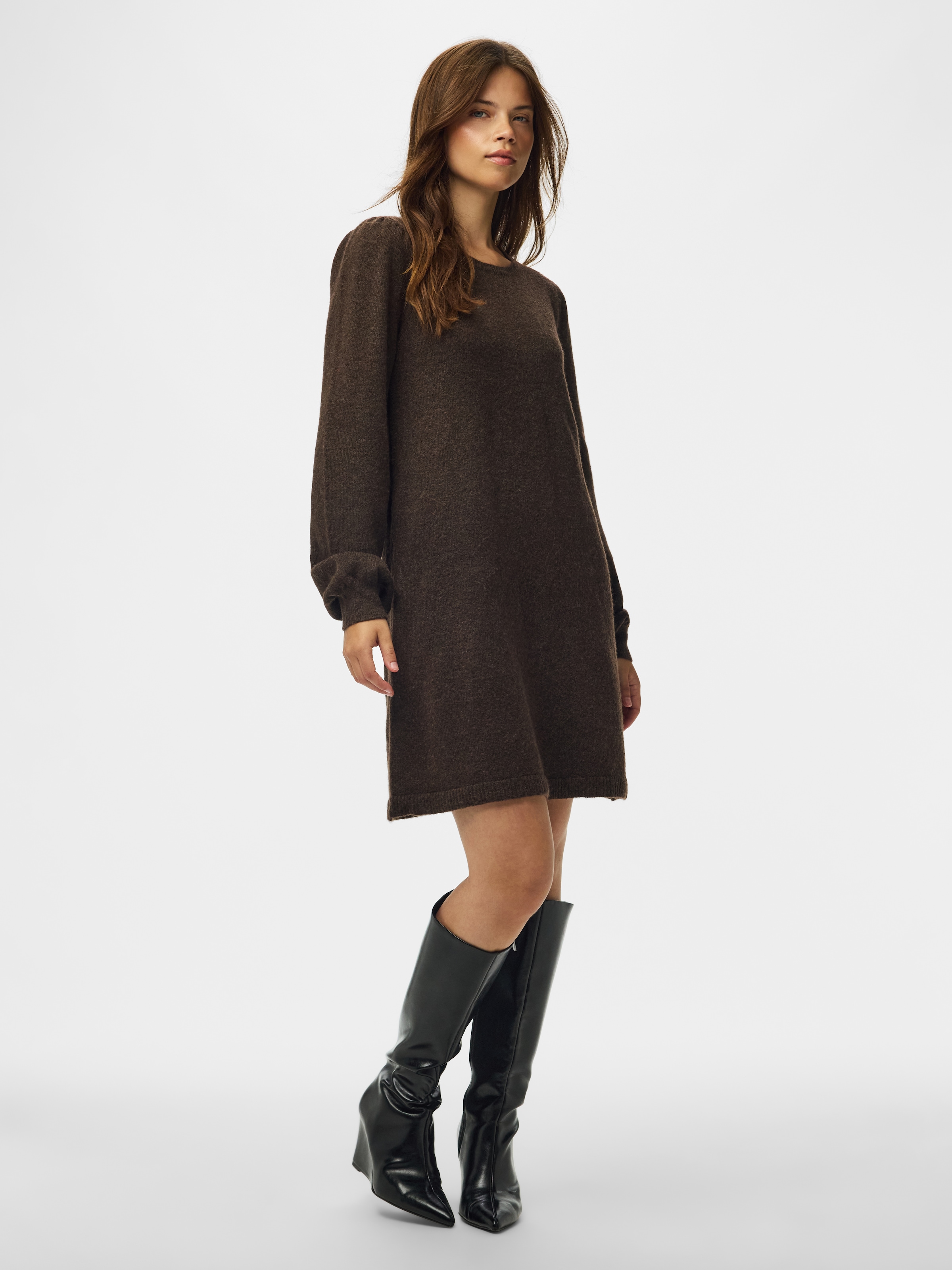 pieces Strickkleid »PCSALLY LS O-NECK KNIT DRESS NOOS BC« Materialmix