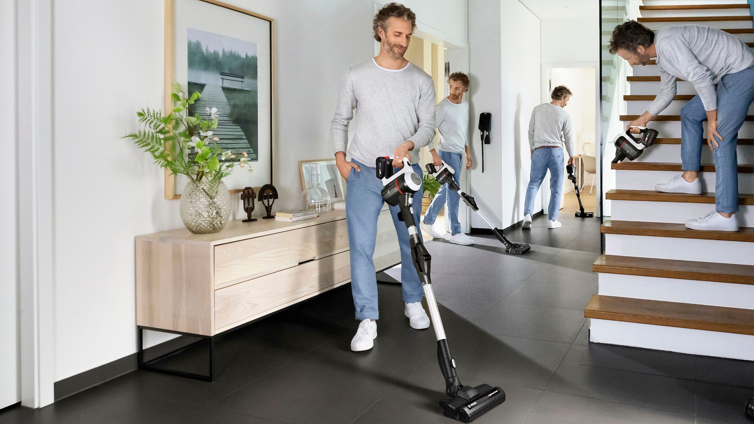 BOSCH Akku-Bodenstaubsauger »Unlimited 7 BSS715CARP, 5.0 Ah Akku, Knickrohr, Hygiene-Filter,«, 10 Jahre Motorgarantie, Schnellladegerät, Made in Germany, weiß