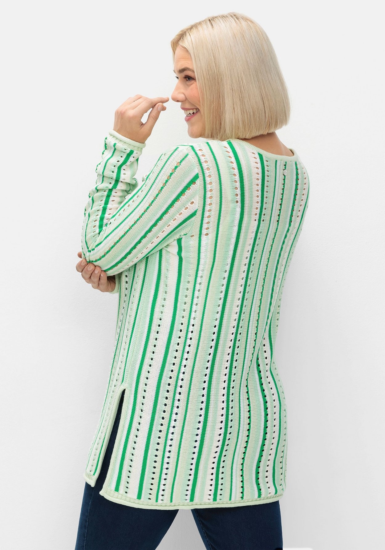 Sheego Strickpullover »Pullover aus Ajourstrick aus Ajourstrick, mit Seitenschlitz«