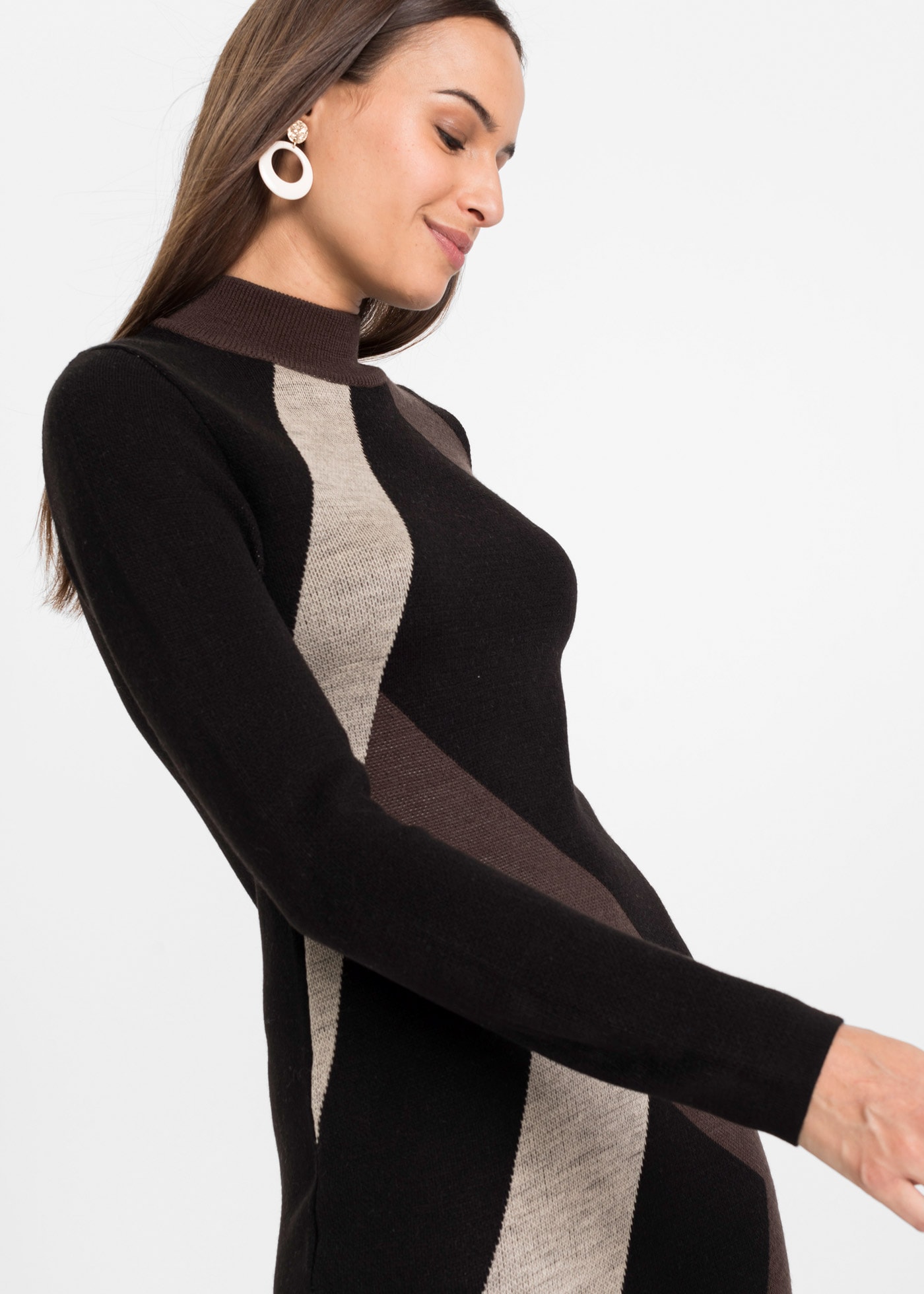 bonprix Strickkleid Jacquard-Strickkleid mit modernen Streifen