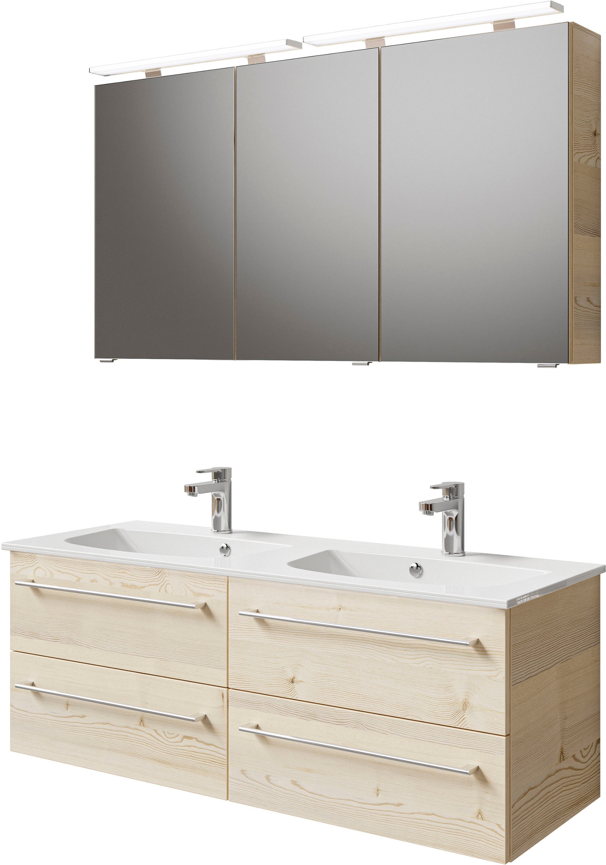 Saphir Badmöbel-Set »Serie 6025 2-teilig Mineralmarmor-Waschtisch mit LED-Spiegelschrank« 2 Stk. tlg.
