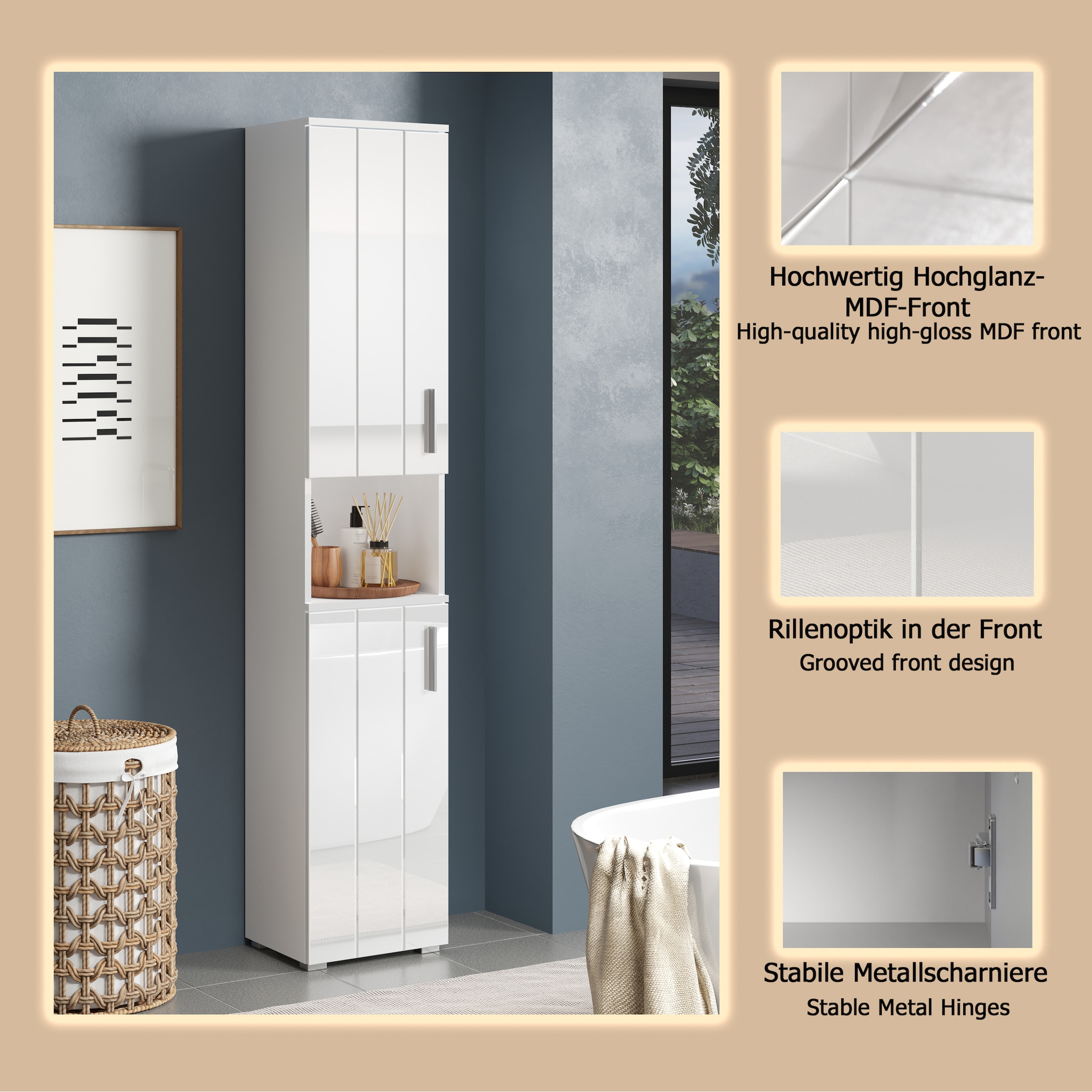 welltime Hochschrank »Prag« 1 Stk. tlg. Hochschrank mit 2 Türen & 1 Fach - (B/T/H) 37/31/192 cm