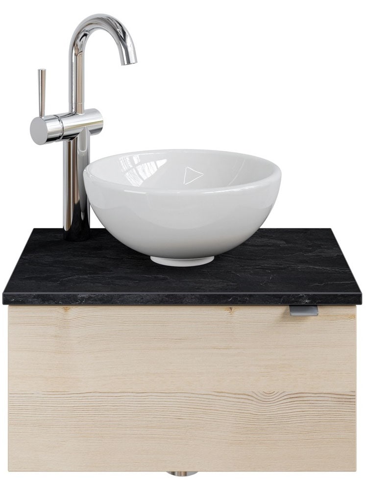 Saphir Waschtisch "Serie 6915 Waschschale mit Unterschrank für Gästebad, Gäste WC" Keramik-Aufsatzbecken, Waschtischplatte, Waschtischunterschrank, 3 Stk. tlg. 51 cm mit Keramik-Aufsatzbecken und 1 Tür