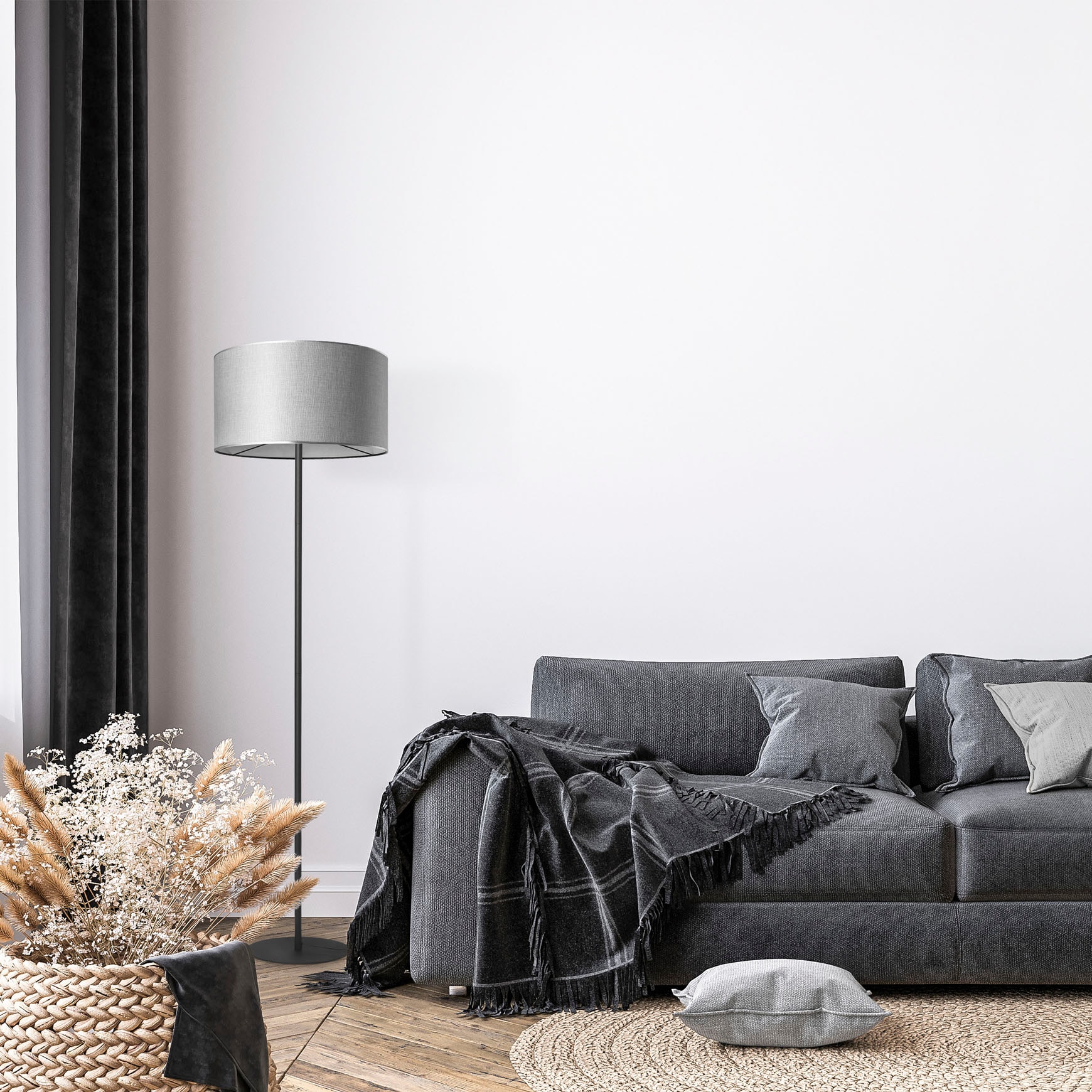 Paco Home Stehlampe »LUCA CANVAS UNI COLOR« E27 Lampenschirm Stoff Wohnzimmer Leselampe Büro E27 Stehlampe Skandi