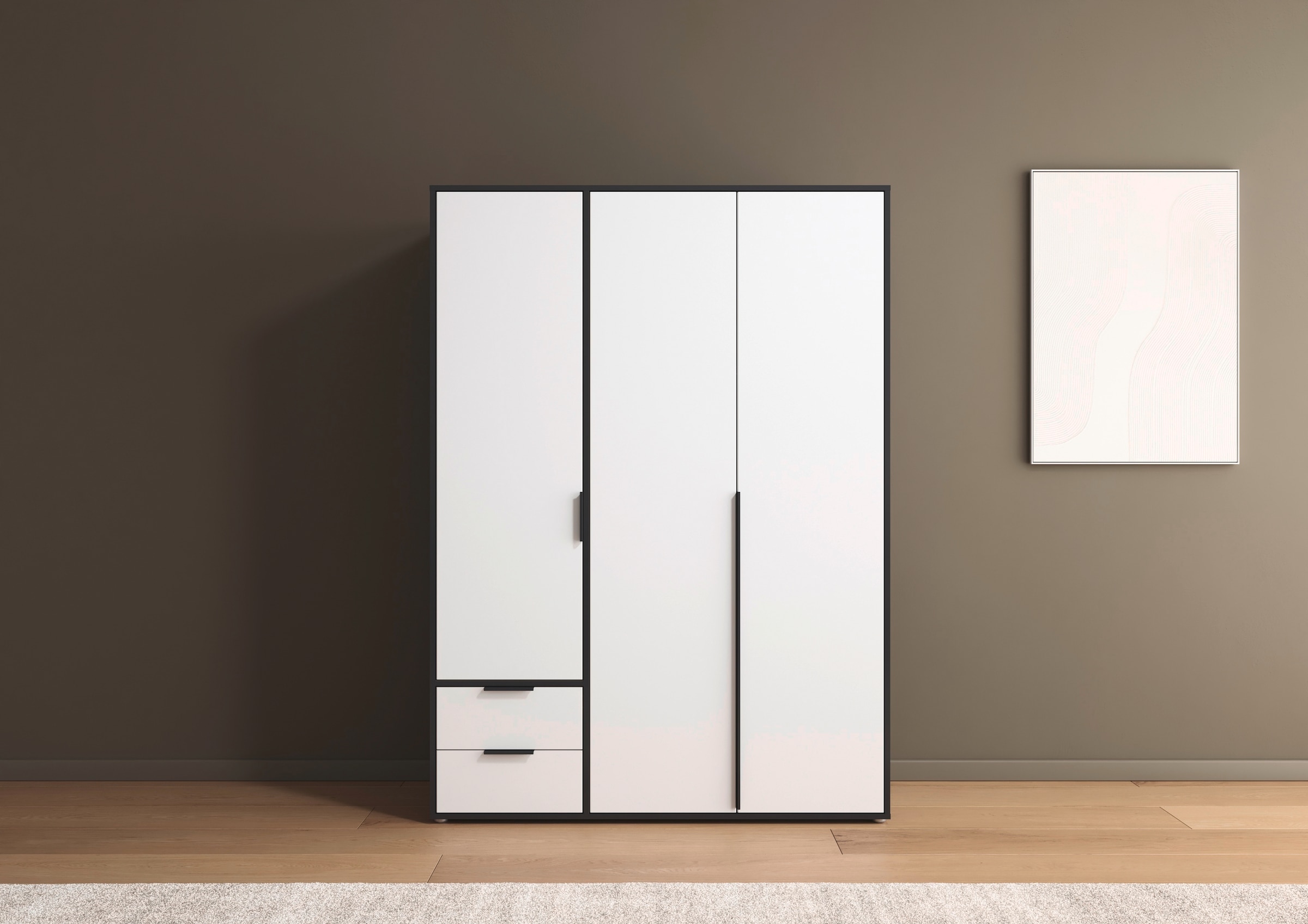 rauch Drehtürenschrank »Kleiderschrank Schrank Garderobe Wäscheschrank NAGATA viel Stauraum« in 3 verschiedenen Ausstattungen BASIC/CLASSIC/PREMIUM,  mit Schubladen sowie Stangengriffen TOPSELLER MADE IN GERMANY