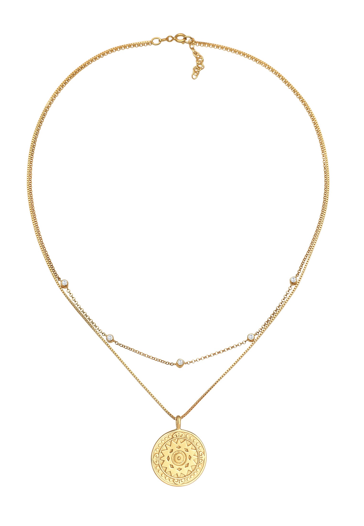 Elli Silberkette »Halskette Layer Coin Ornament Münze Zirkonia 925 Silber«