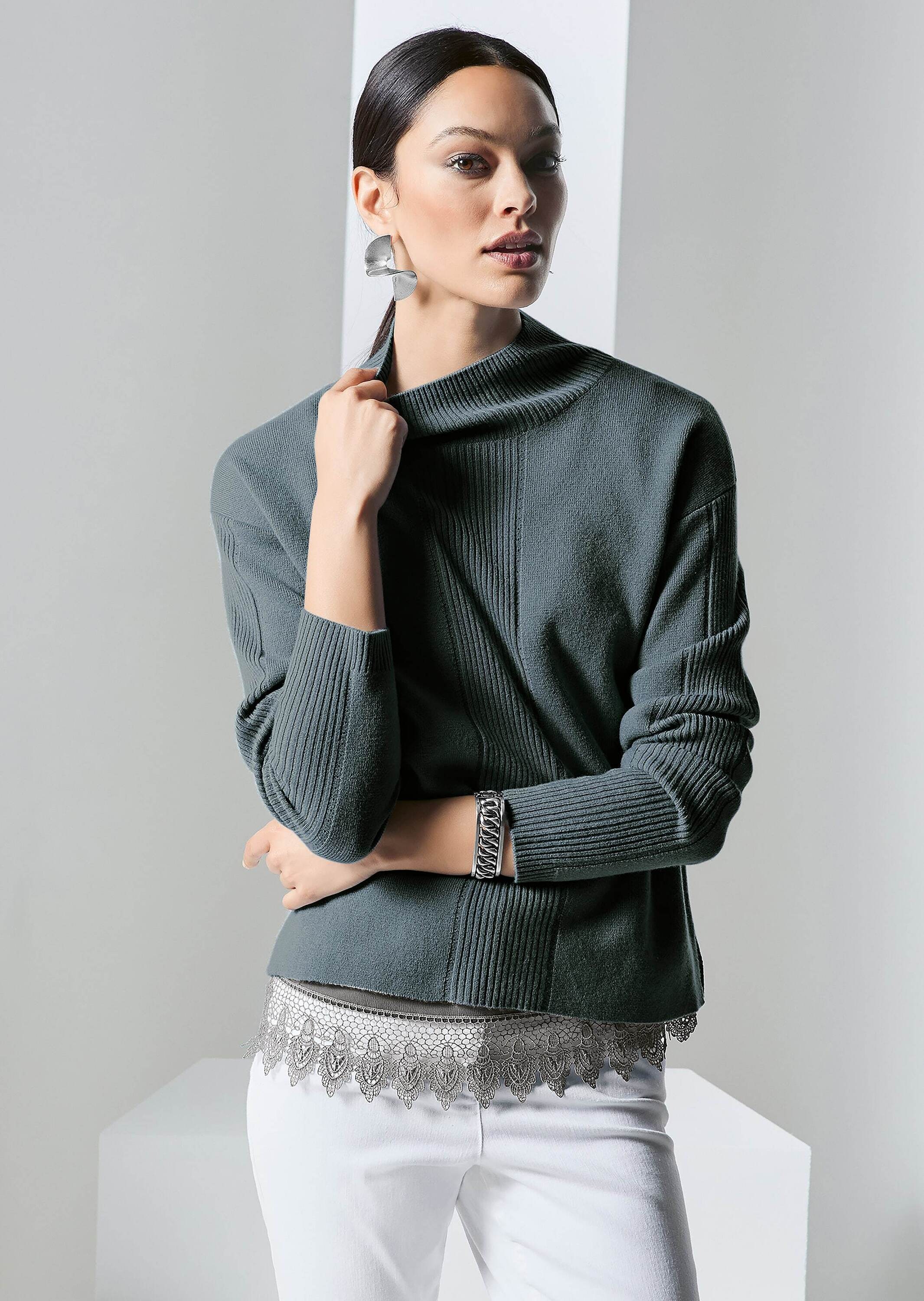 MADELEINE Longpullover »Strickpullover Kaschmir-Pullover mit Pointelle-Muster« Mit Ripp-und Ajourstrick