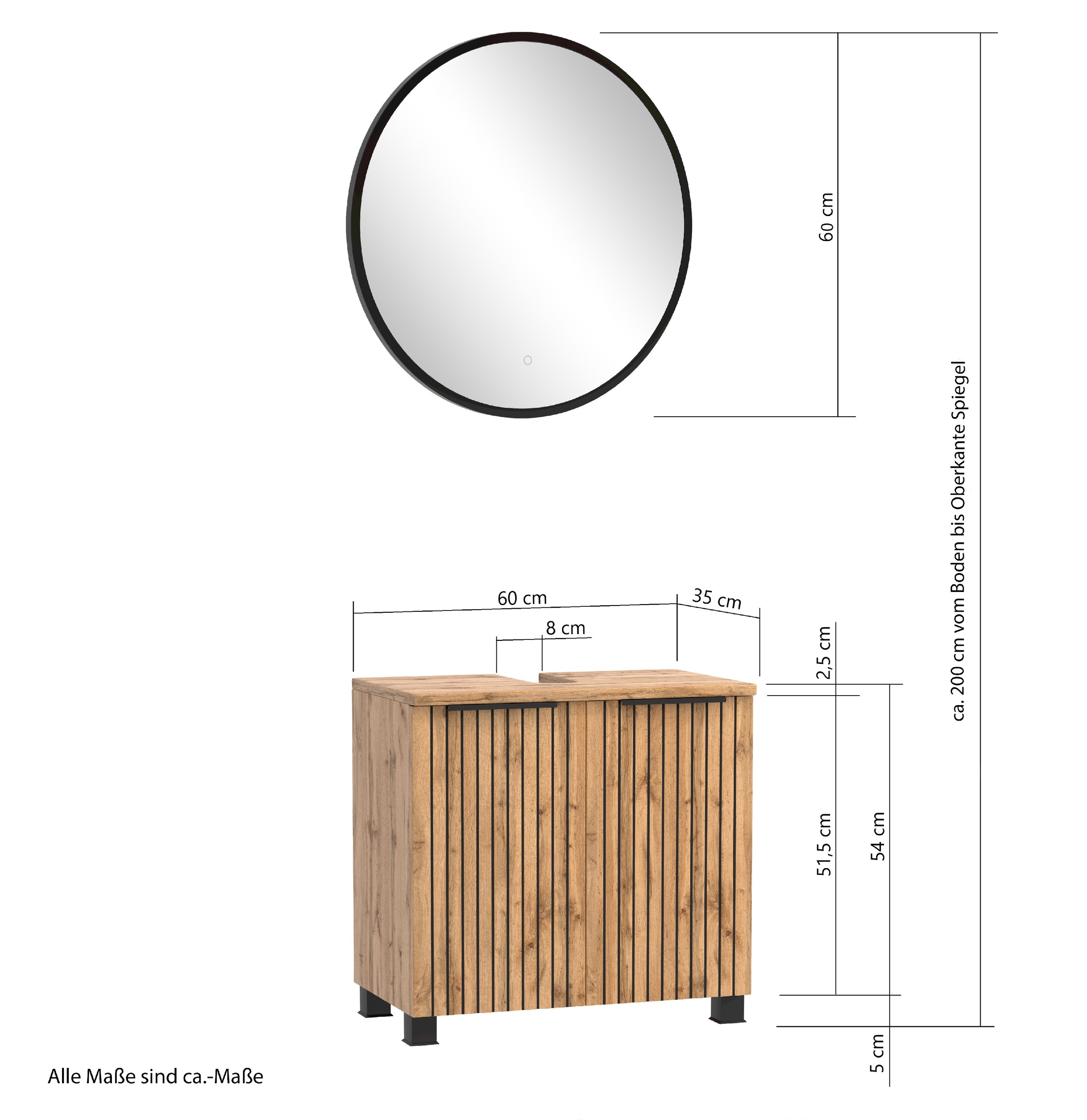 welltime Badezimmer-Set »Welltime Möbel, Carlton Unterbecken-Set 2teilig, 60 cm, gestreift«, (2 St.)