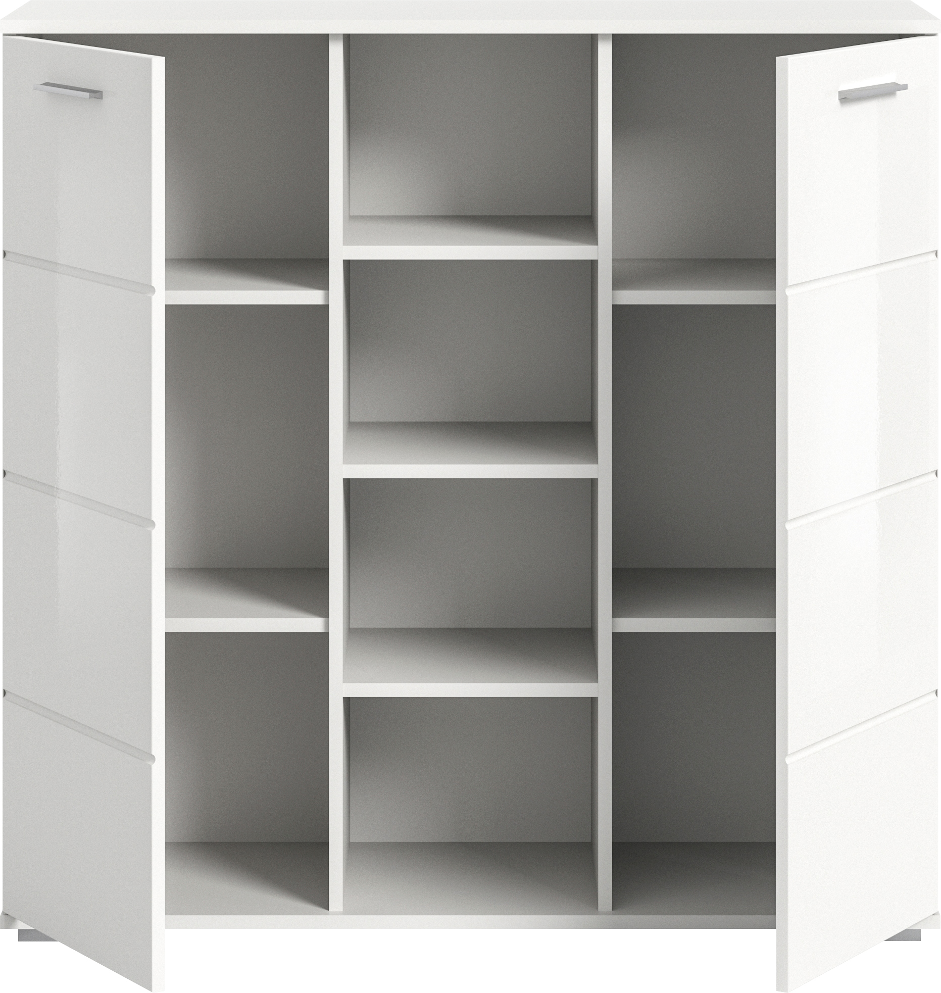 INOSIGN Highboard »Valge, Höhe 108 cm, 2 Türen, 4 verstellbare Böden, 4 offene Fächer«, Front-Rillenfräsung, Schuhschrank, Anrichte, Kommode, Sideboard
