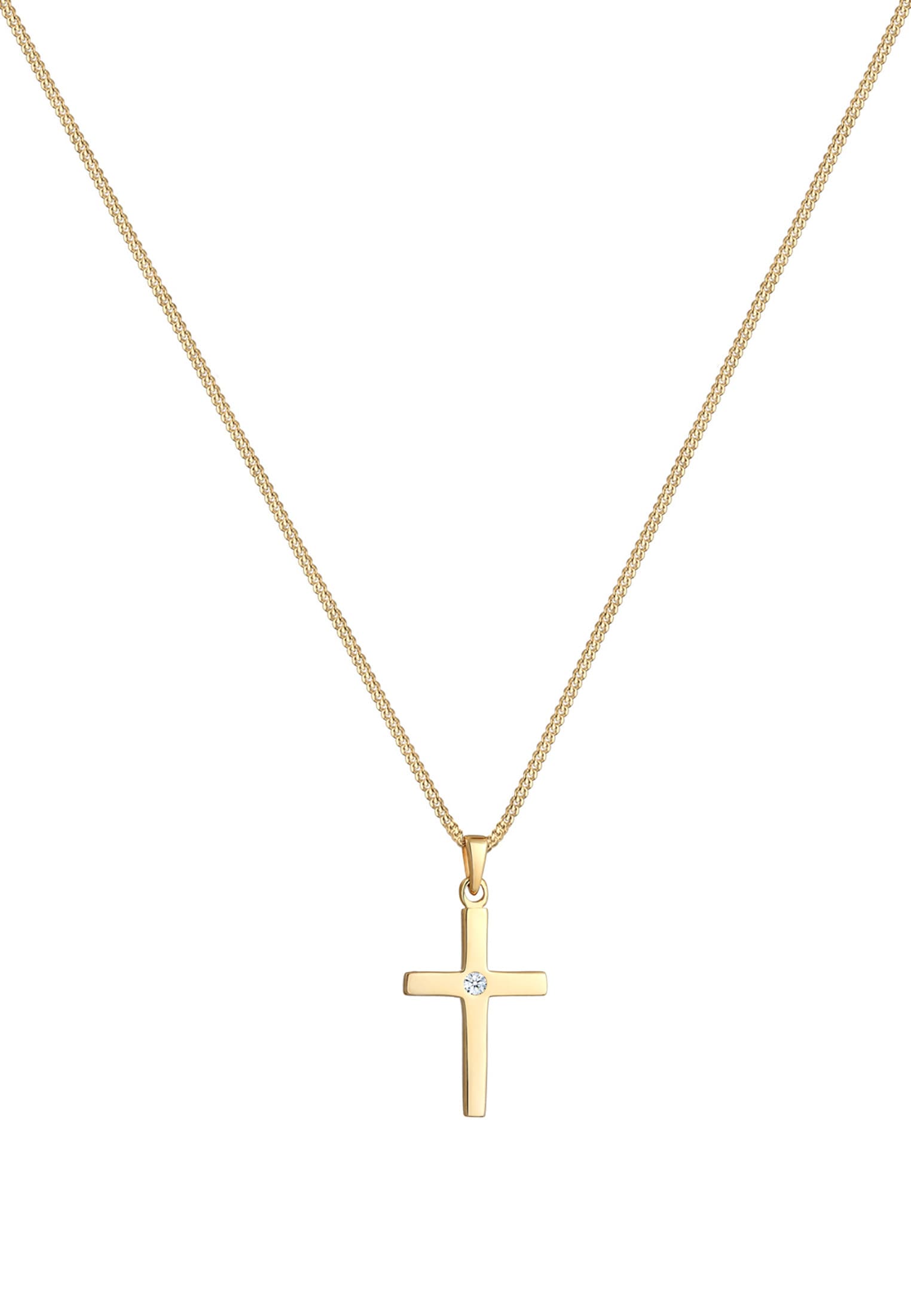 Elli DIAMONDS Silberkette »Halskette Kreuz Diamant Weiß Brillantschliff (0.015ct) 585 Gelbgold«