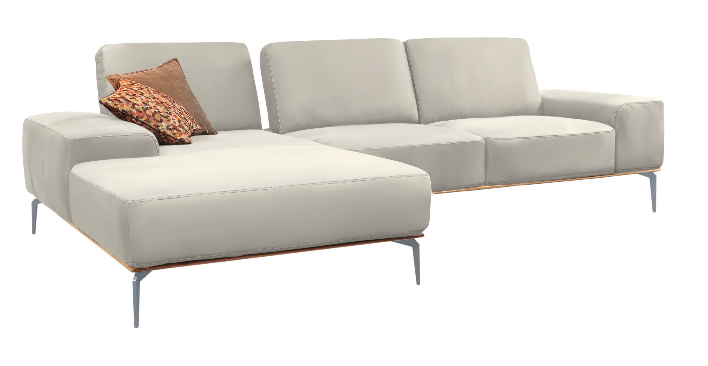 W.SCHILLIG Ecksofa »run, Designsofa mit tollem Sitzkomfort, bequem, L-Form«, mit elegantem Holzsockel, Füße in Silber matt, Breite 319 cm