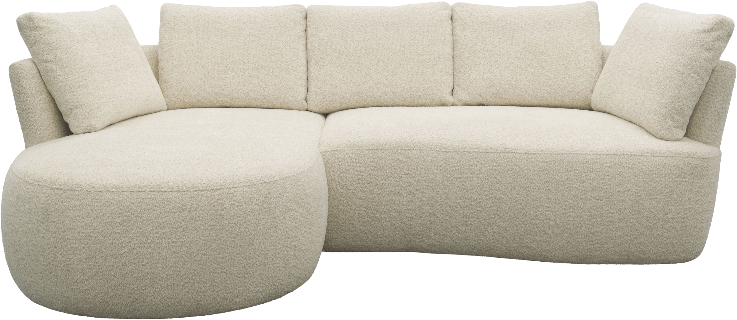 DOMO collection Ecksofa »Lumin, B/T: 267/170 cm, abgerunde Form, charmantes Design, cozy chic« Mit Federkern und 5 Rückenkissen ausgestattet