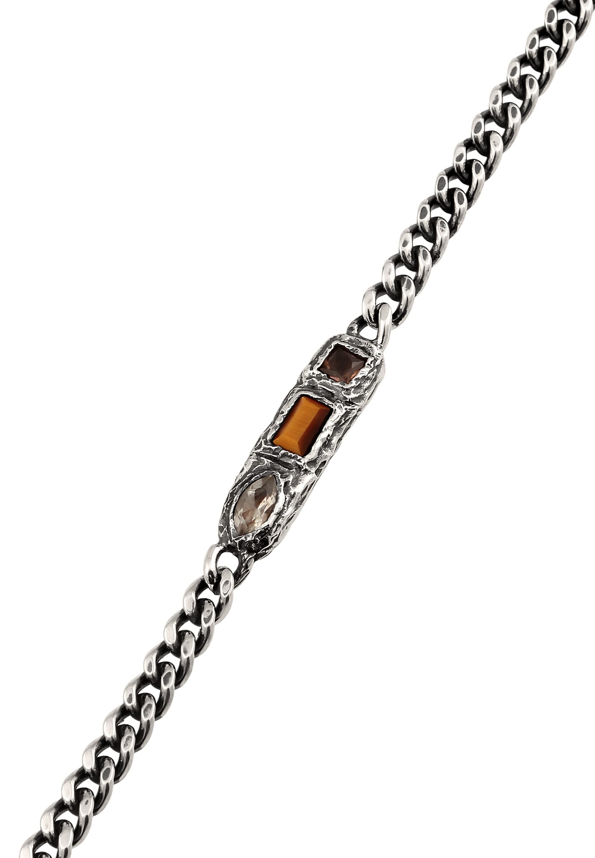 HAZE & GLORY Armkette »Armband Tigerauge Quarz Braun Panzerkette 925 Sterling Silber«
