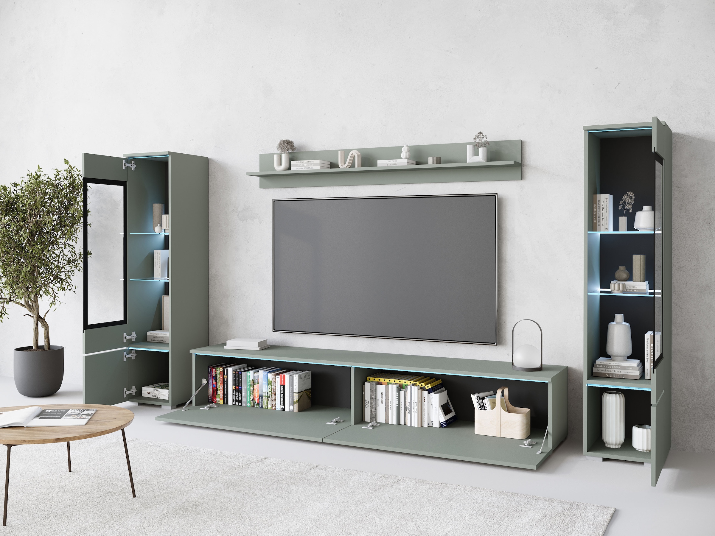 INOSIGN Wohnwand »VERA II, Vitrinen Türanschlag wechselbar«, (Komplett-Set, 4 St.), Vitrine mit Verglasung, stehend und hängend, inklusive Beleuchtung