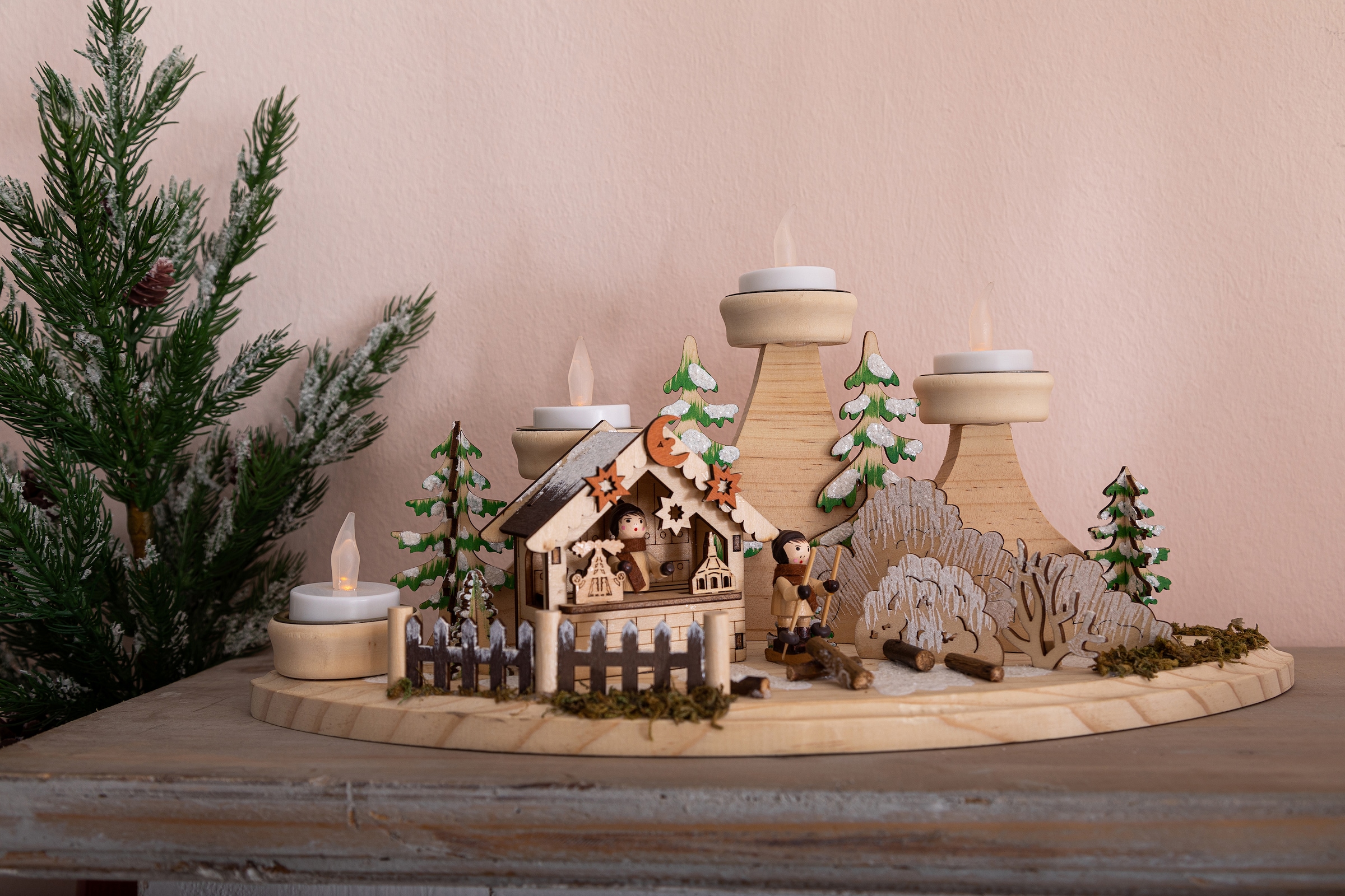Myflair Möbel & Accessoires Teelichthalter St.), auf (1 bestellen Raten Winterlandschaft aus »Weihnachtsdeko«, Holz