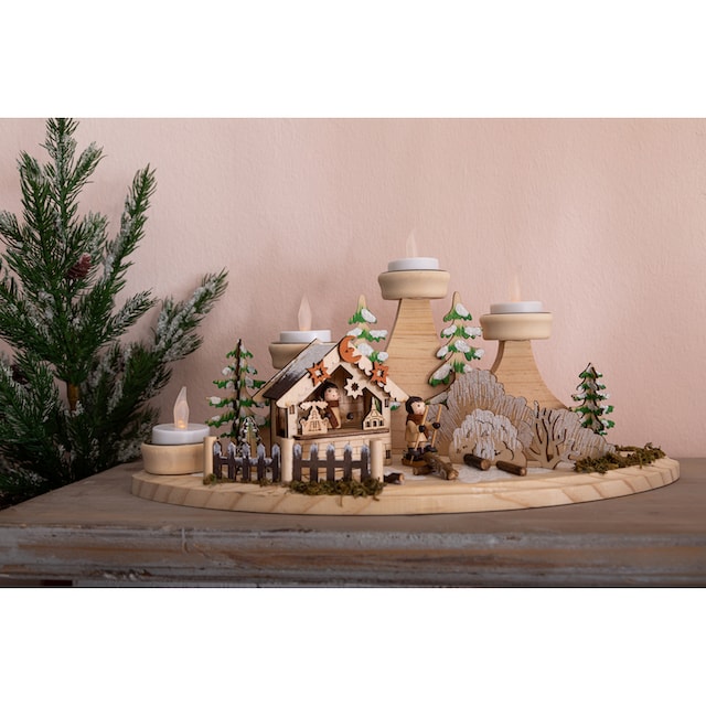 Myflair Möbel & Accessoires Teelichthalter »Weihnachtsdeko«, (1 St.),  Winterlandschaft aus Holz auf Raten bestellen