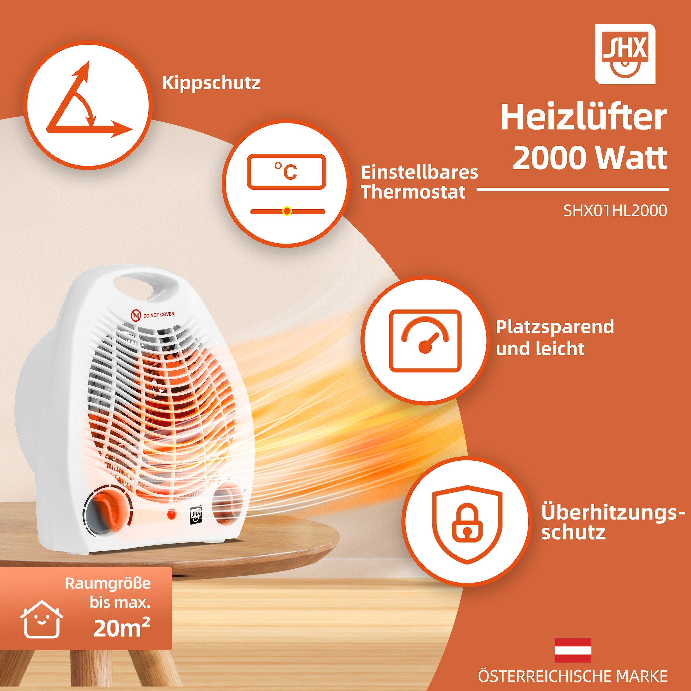 SHX Heizlüfter »SHX01HL2000«, 2000 W, einfache Bedienung, 2000W