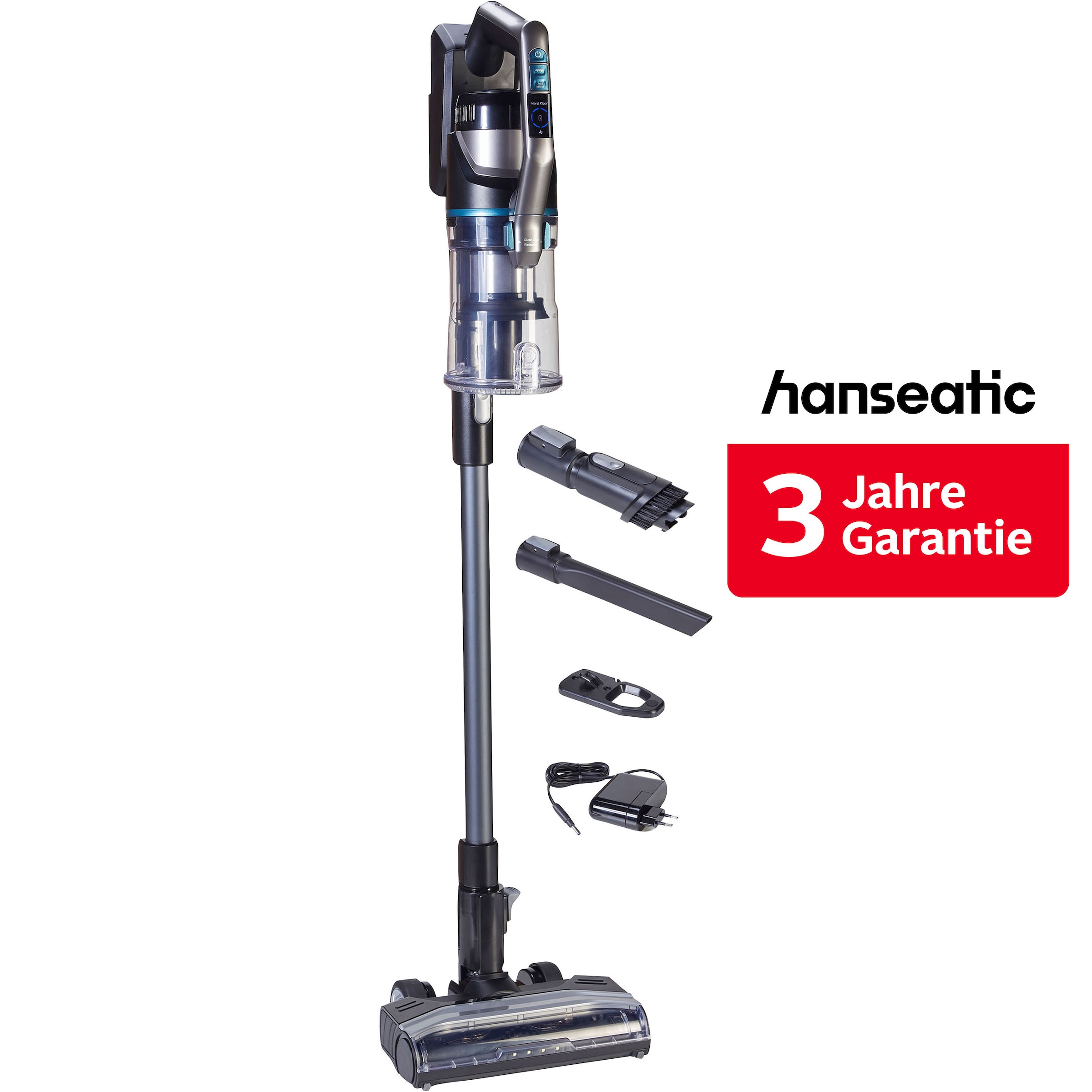 Hanseatic Akku-Stielstaubsauger "HVS165DBMC Akku Staubsauger, LED Multifunktionsanzeige" Anti Tangle Bürste, inkl. 3 Jahre Herstellergarantie