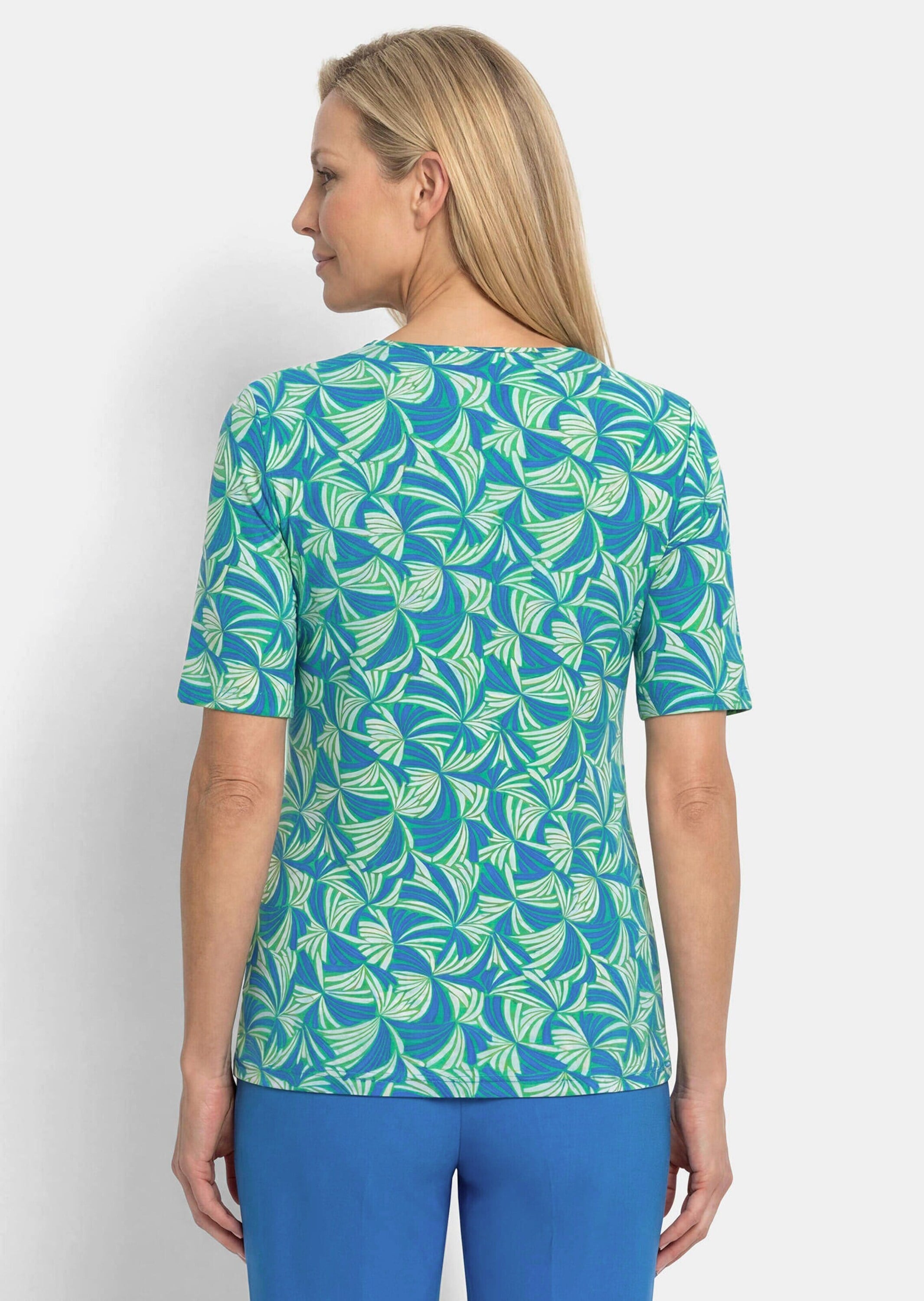 GOLDNER Kurzarmshirt »Viskoseshirt mit Blättermuster« stretchbequemer Viskosejersey