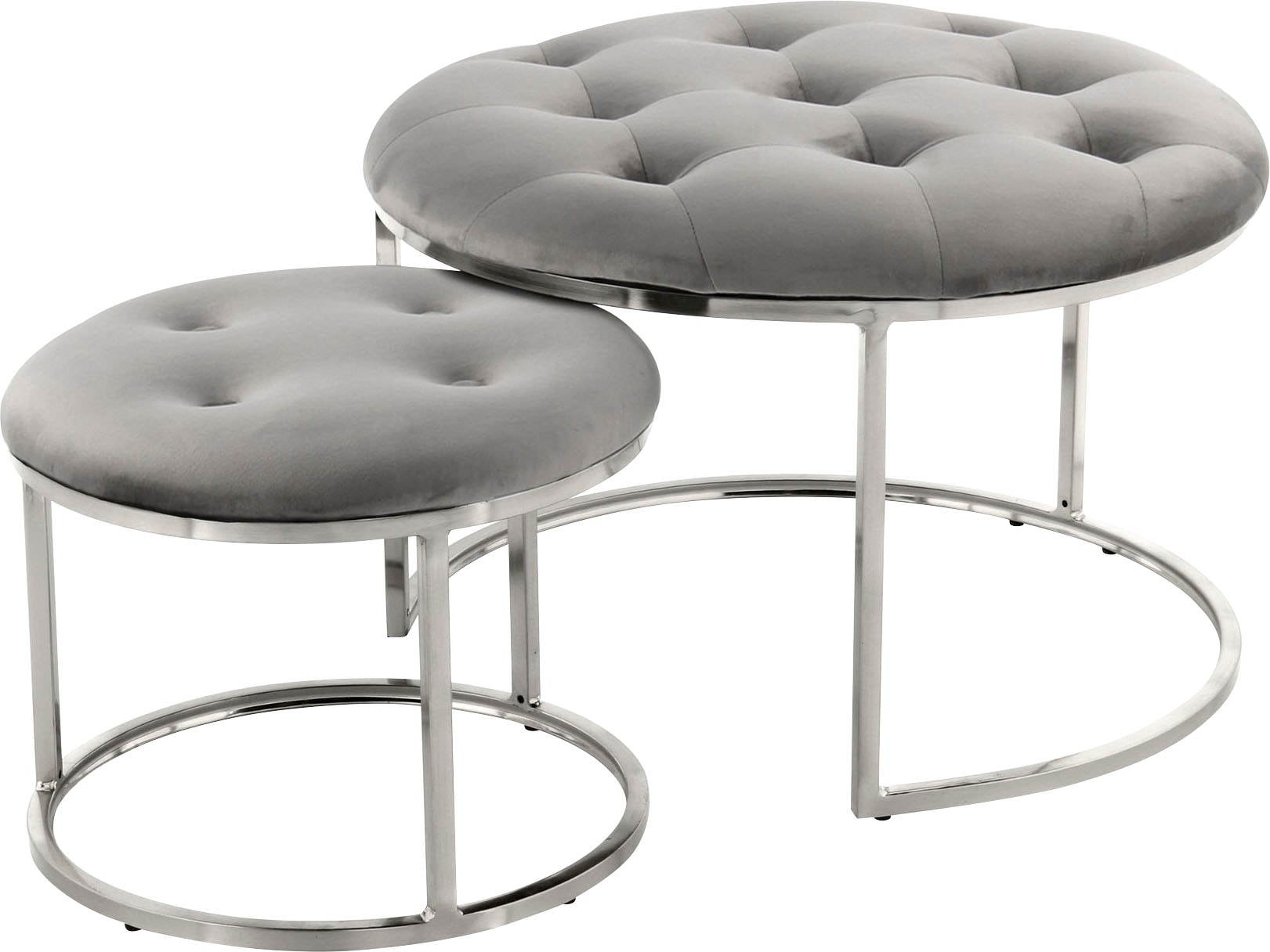Kayoom Sitzhocker »Hocker Myla 2er-Set, praktisch ineinander schiebbar«, (Set, 2 St.), ineinander schiebbar, rund, gesteppt, mit Zierknöpfen