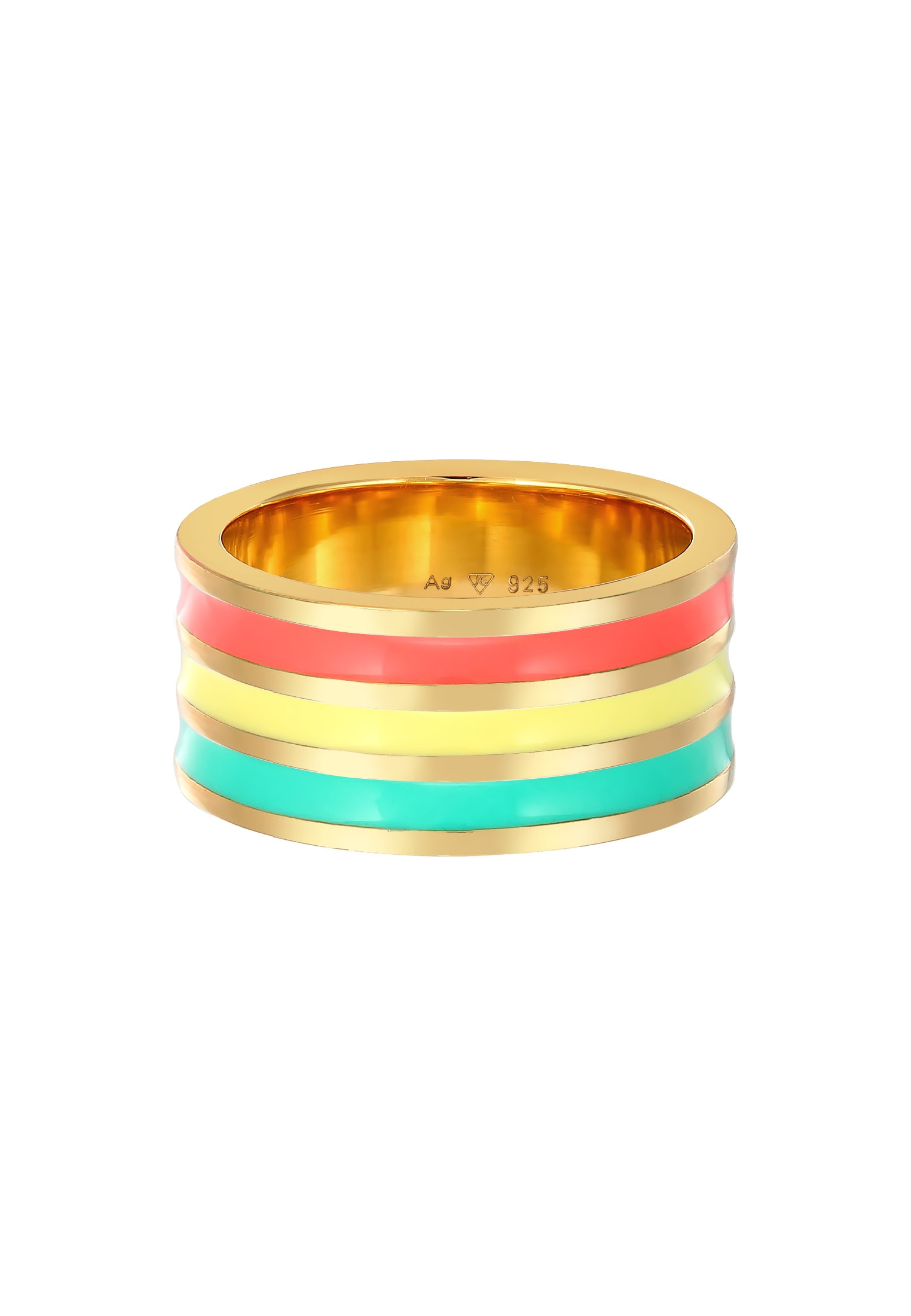 Elli Silberring »Ring Rillen Emaille 925 Silber vergoldet«