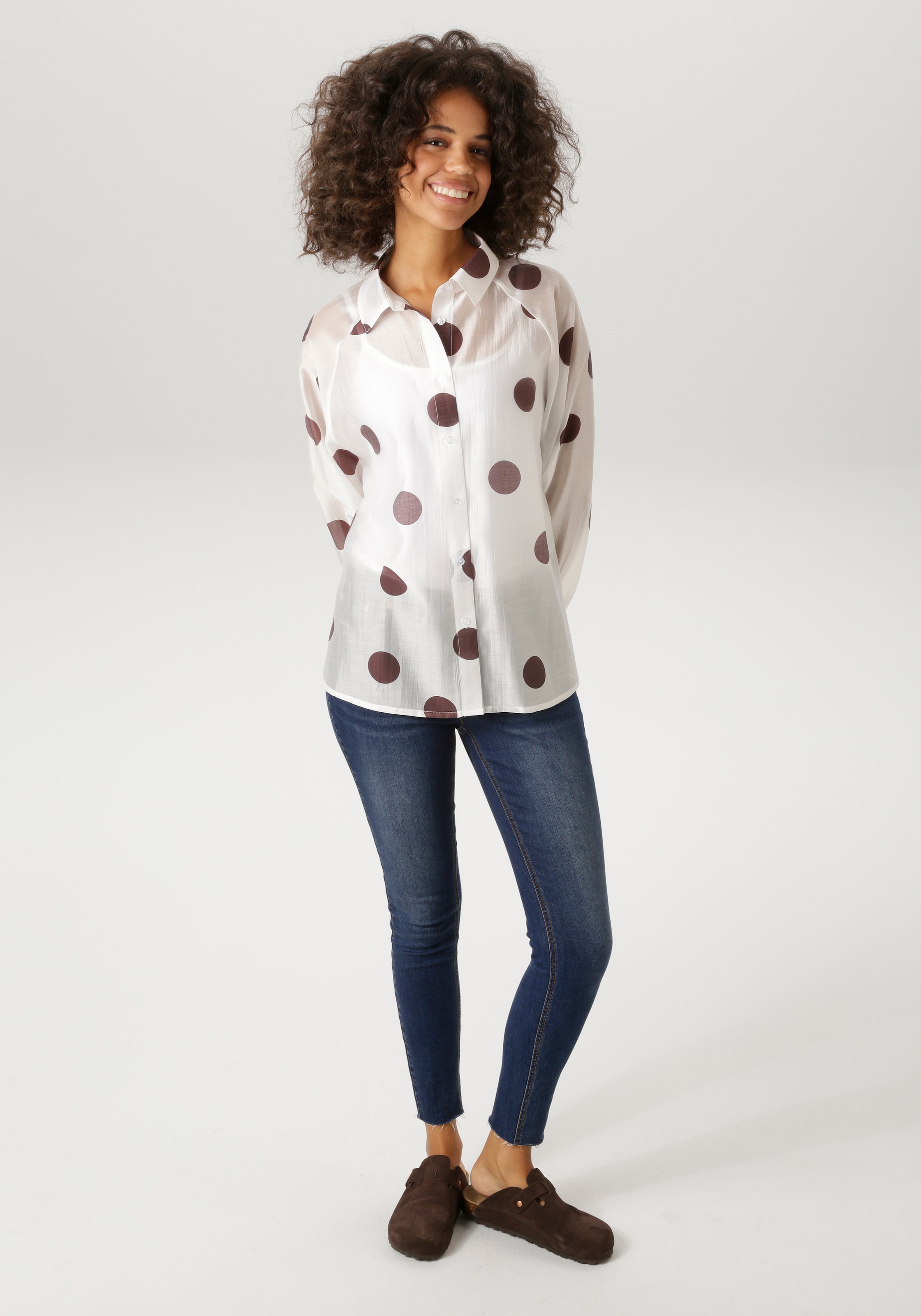 Aniston CASUAL Hemdbluse mit Punkten bedruckt - jedes Teil ein Unikat - NEUE KOLLEKTION