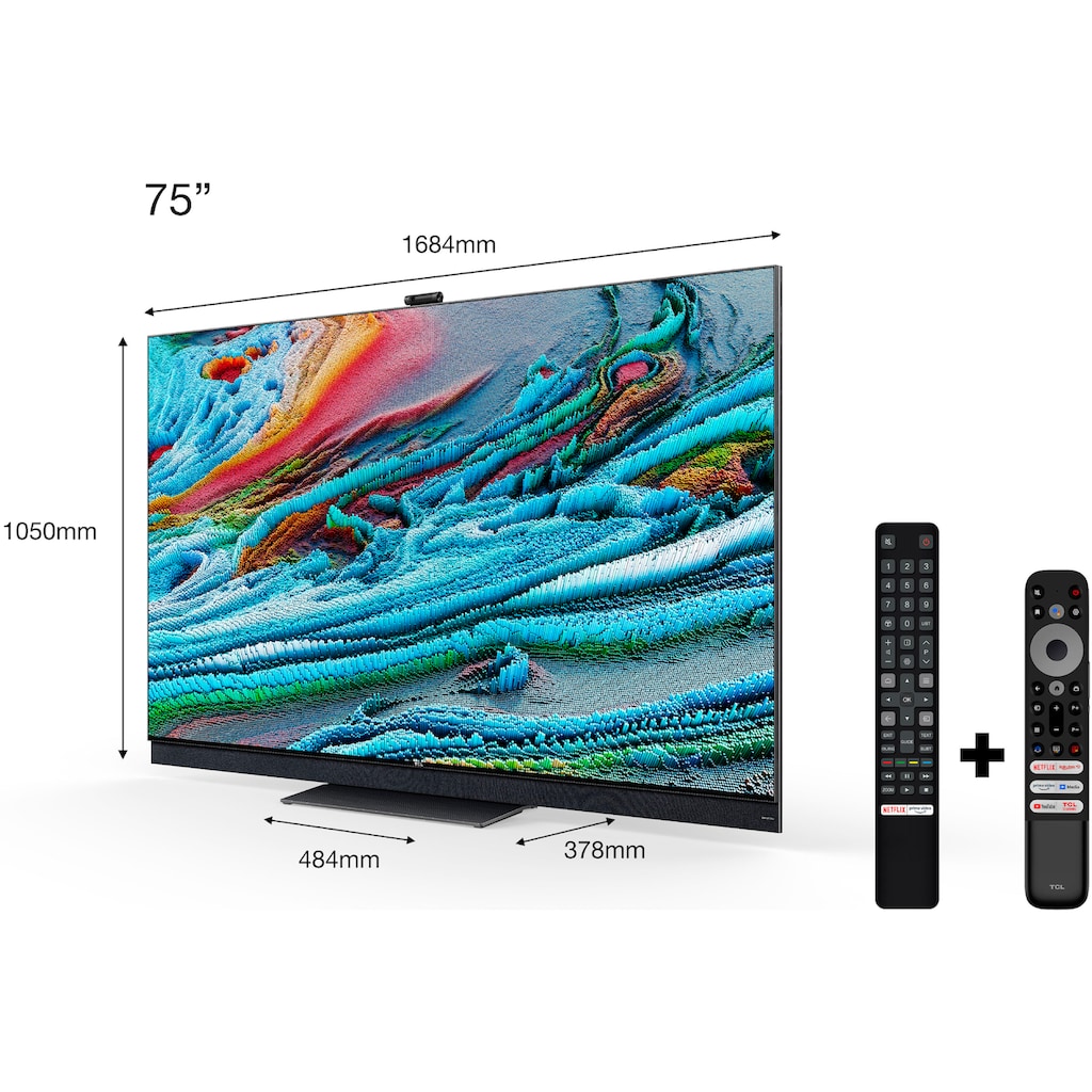 TCL QLED Mini LED-Fernseher »75X925X1«, 189 cm/75 Zoll, 8K, Google TV, integrierte ONKYO 2.1 Soundbar, rahmenloses Metallgehäuse