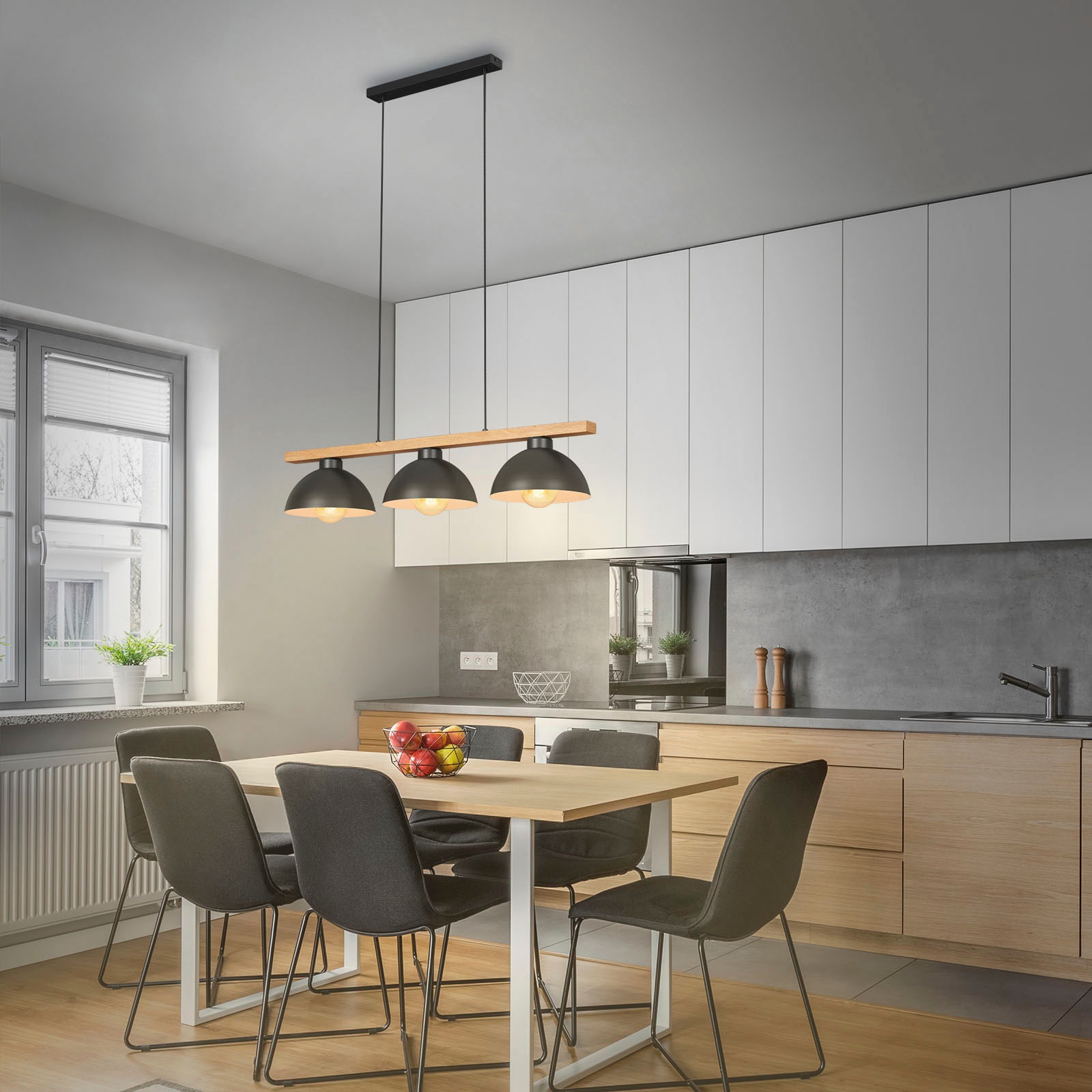 Briloner Leuchten Pendelleuchte »4046035 POLA«, Leuchtmittel E27 | ohne Leuchtmittel, 3-flammig, Holz, Hängeleuchte, max. 40 W, exkl. E27
