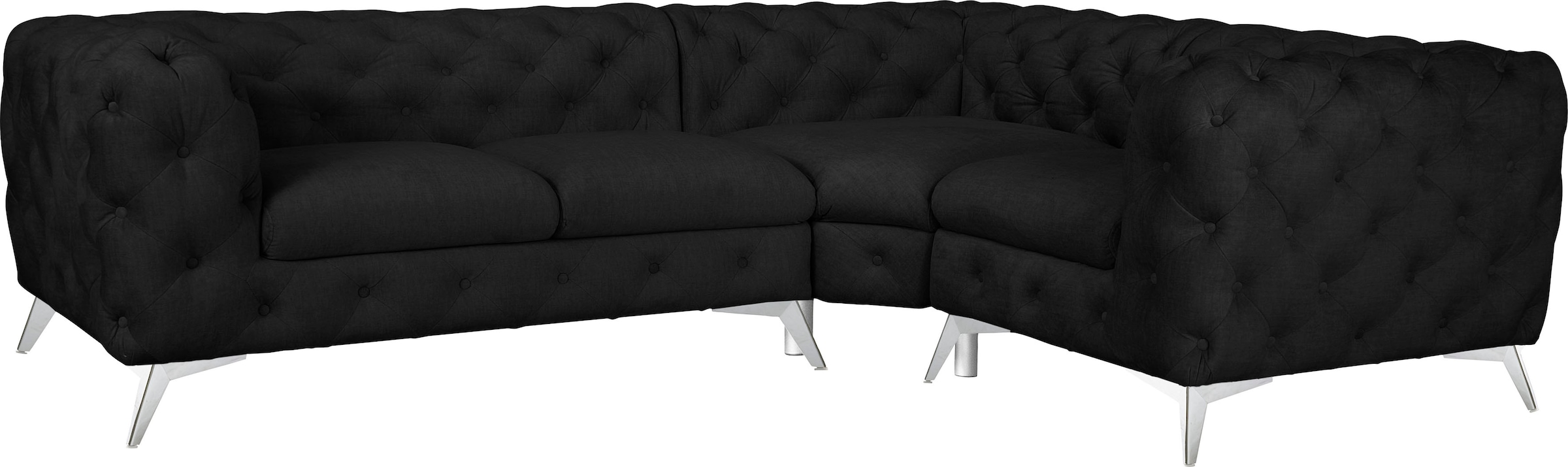 Leonique Chesterfield-Sofa »Ecksofa GLYNIS L-Form mit Wellenunterfederung, Maße B/T/H 264/204/75cm«, aufwändige Knopfheftung, moderne Chesterfield Optik, Fußfarbe wählbar