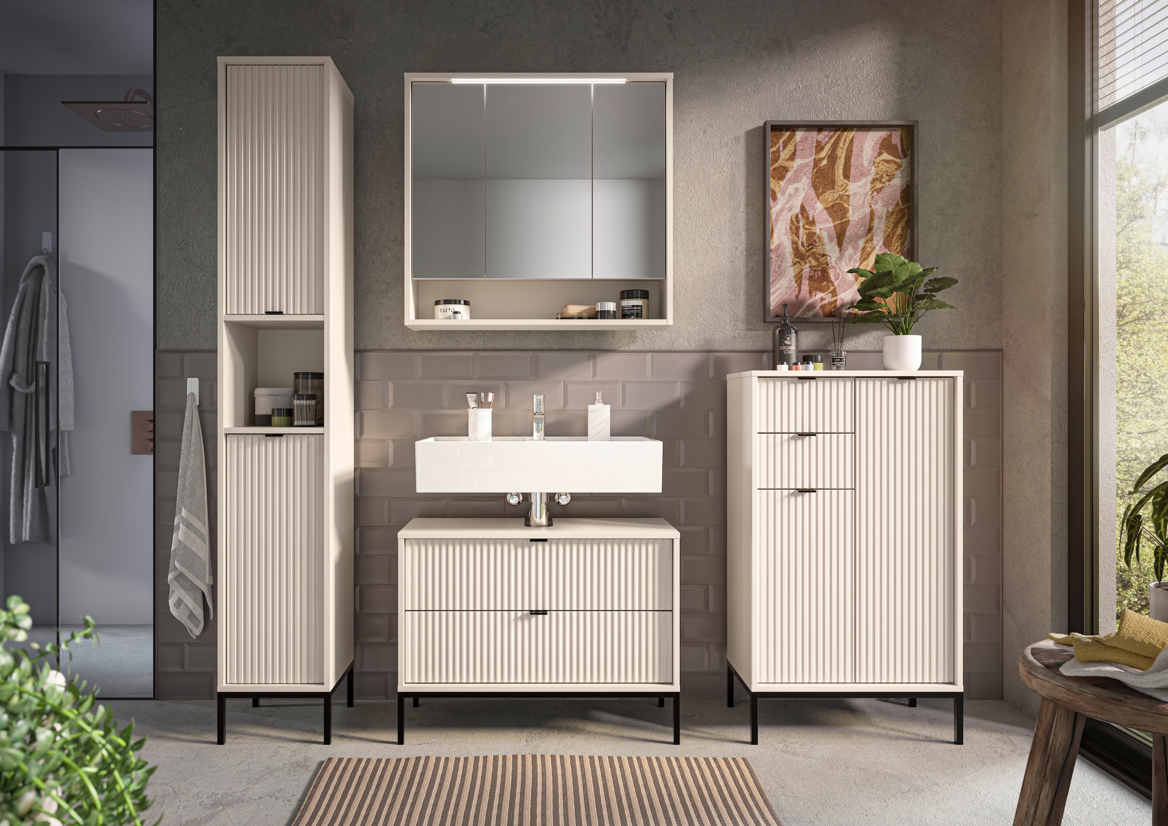 BASIC by Balculina Waschbeckenunterschrank »Lucera BxHxT 80x60x32 cm« 1 Stk. tlg. Breite 80cm, Unterflurauszug, Metallfüße