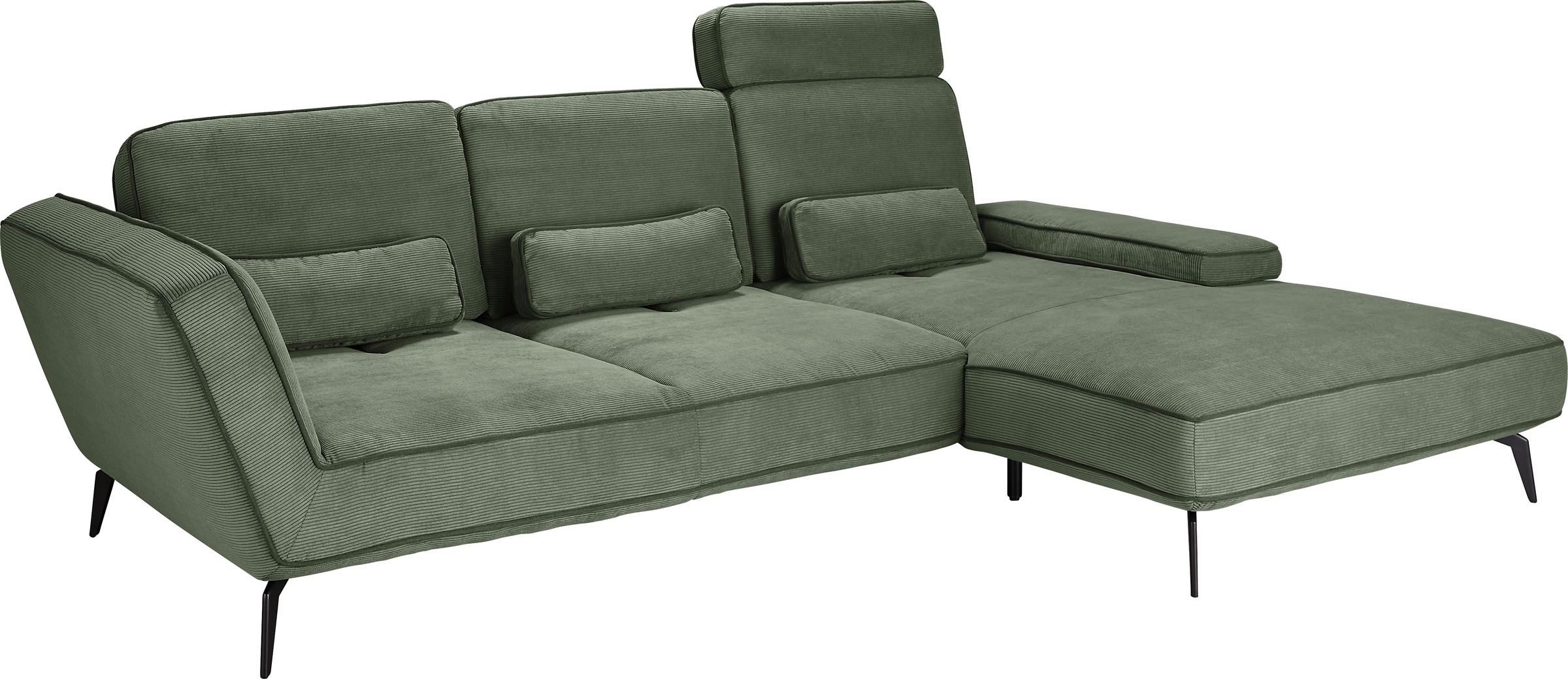 set one by Musterring Ecksofa »SO 4500, Füße schwarz matt, inkl Schwenkrückenfunktion, Cord, L-Form«, wahlweise mit Kopfstütze/Armteilverstellung/Rückenneigung