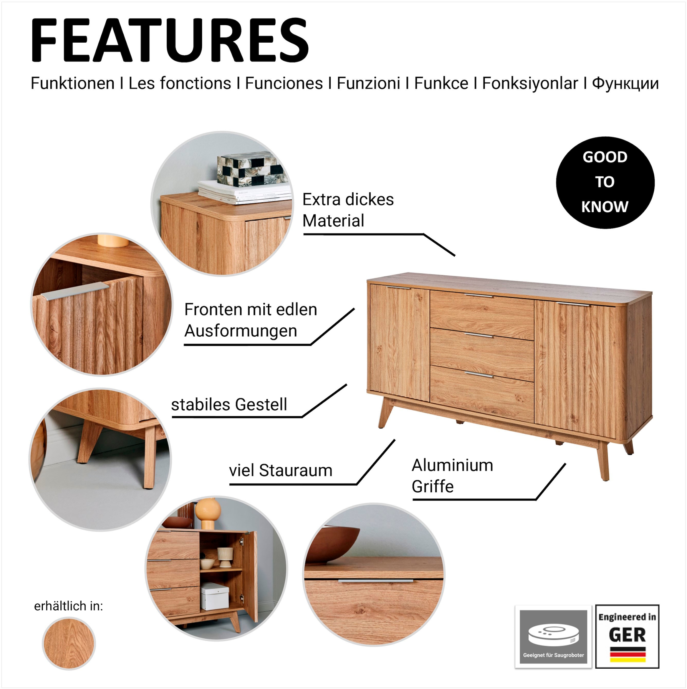Jahnke Sideboard »WAVE SB 150«, (1 St.), Sideboard, Retro-Stil, Front in Wellendesign, Breite ca. 150 cm