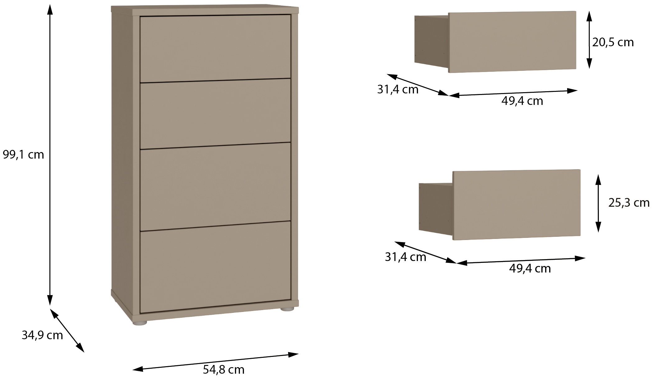 FORTE Kommode »Alice Springs, Kommode Höhe 99,1 cm, 4 Schubkästen« Schubkästen mit Vollauszug, Grifflos, Push to open