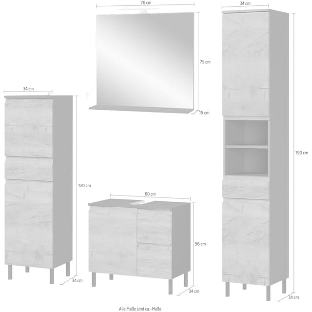 GERMANIA Badmöbel-Set »Scantic«, (Set, 4 St.), aus Midischrank, Spiegel,  Waschbeckenunterschrank, Hochschrank bei ♕