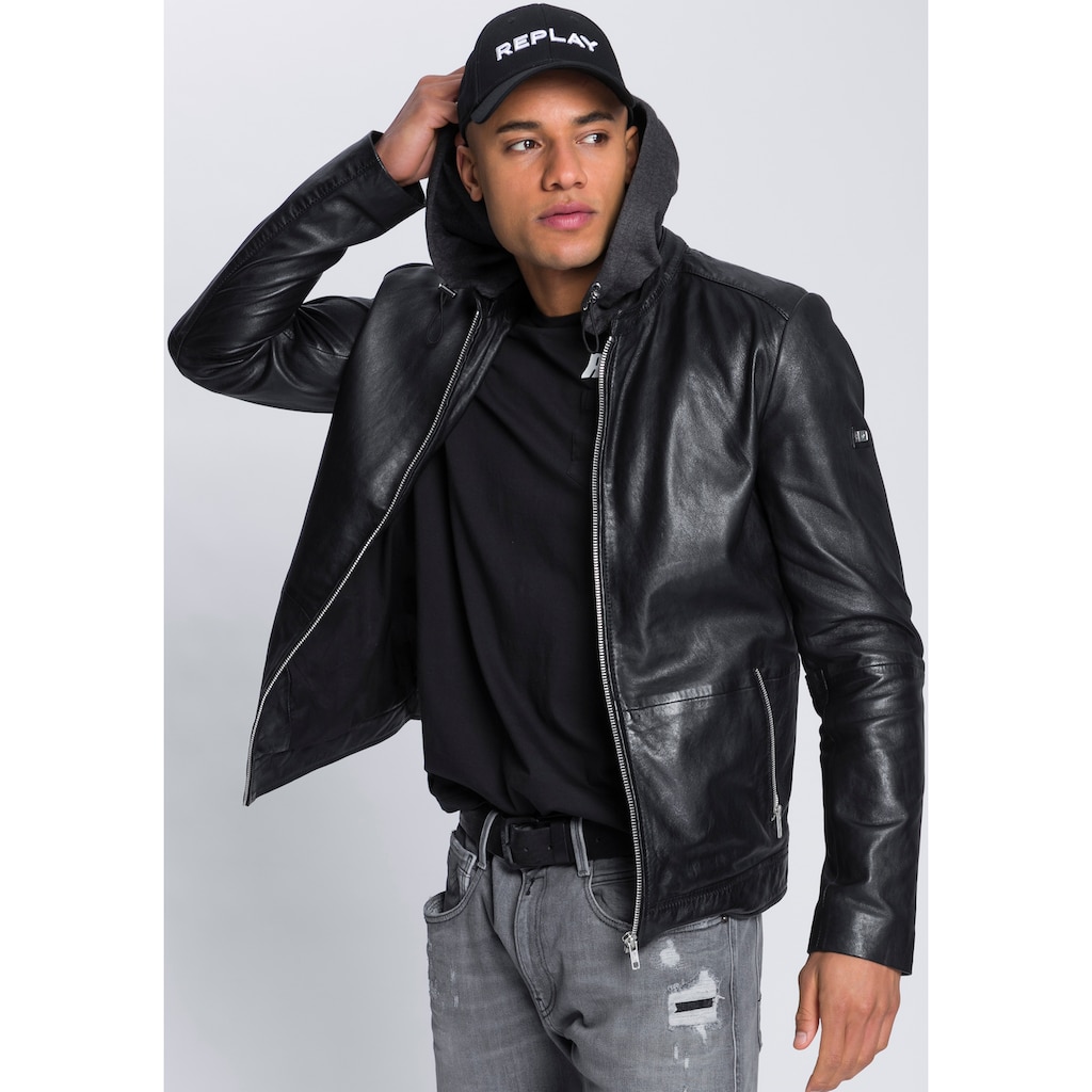 Bruno Banani Lederjacke mit Kapuze mit abtrennbarer Kapuze