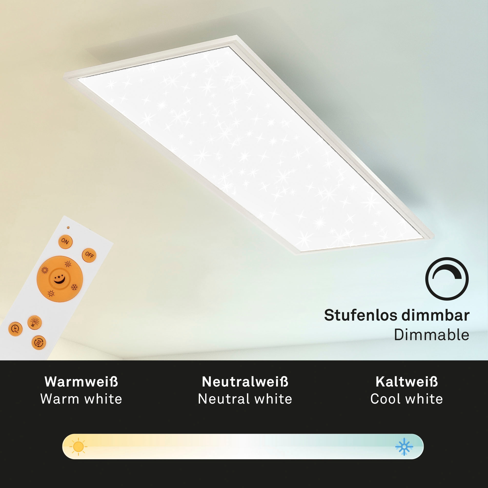 Briloner Leuchten LED Panel »7308016 PALLAS«, Leuchtmittel LED-Board | LED fest integriert, Deckenlampe, 100x25x6,5cm, Weiß, 24W, Wohnzimmer, Schlafzimmer, Küche