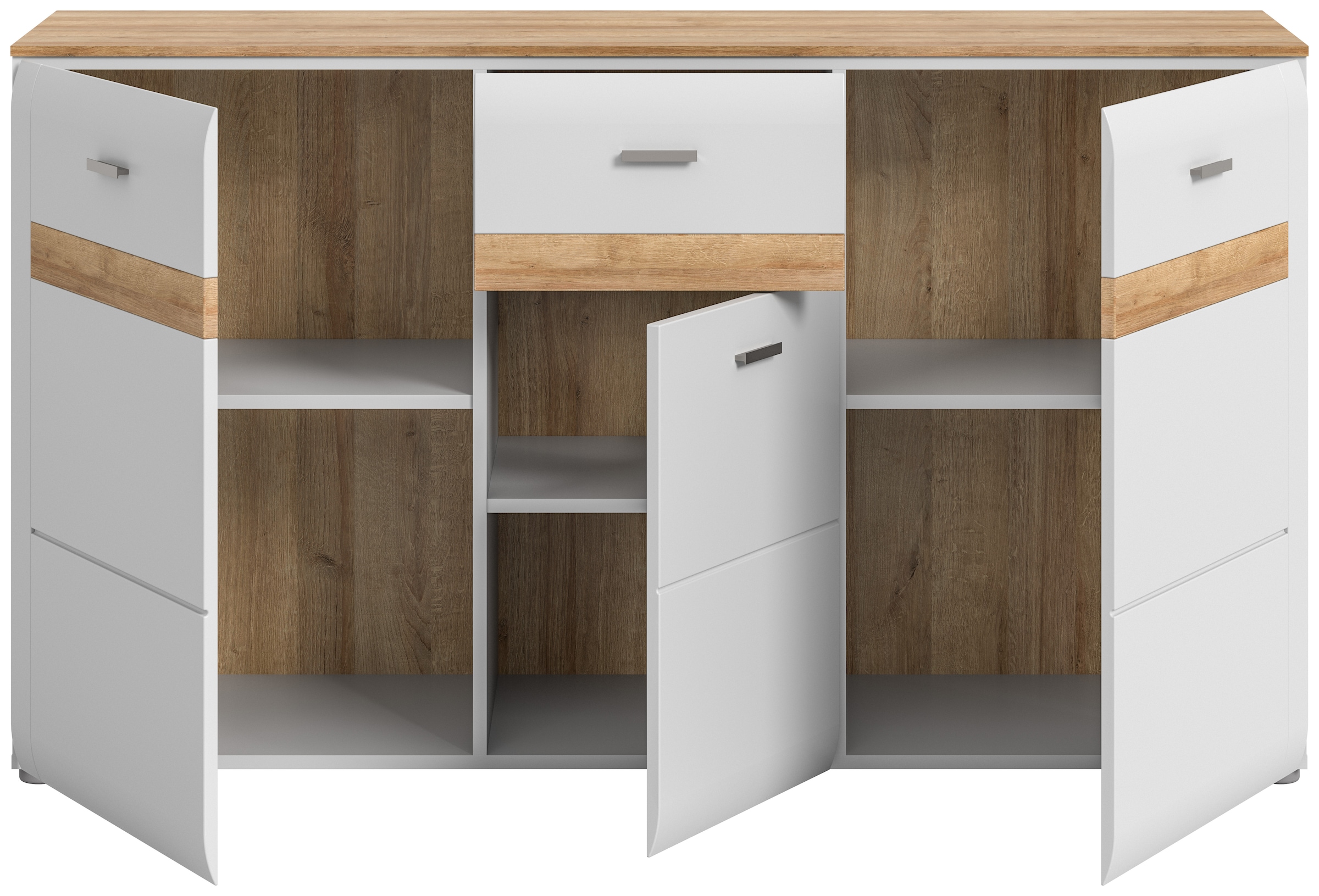 INOSIGN Sideboard »Aska, Breite 150cm, Metallgriffe,3 Türen,1 Schubkästen, 2 Einlegeböden«, (1 St.), Matte Optik, 2-farbig, Anrichte, Schrank, Kommode, Wohnmöbel